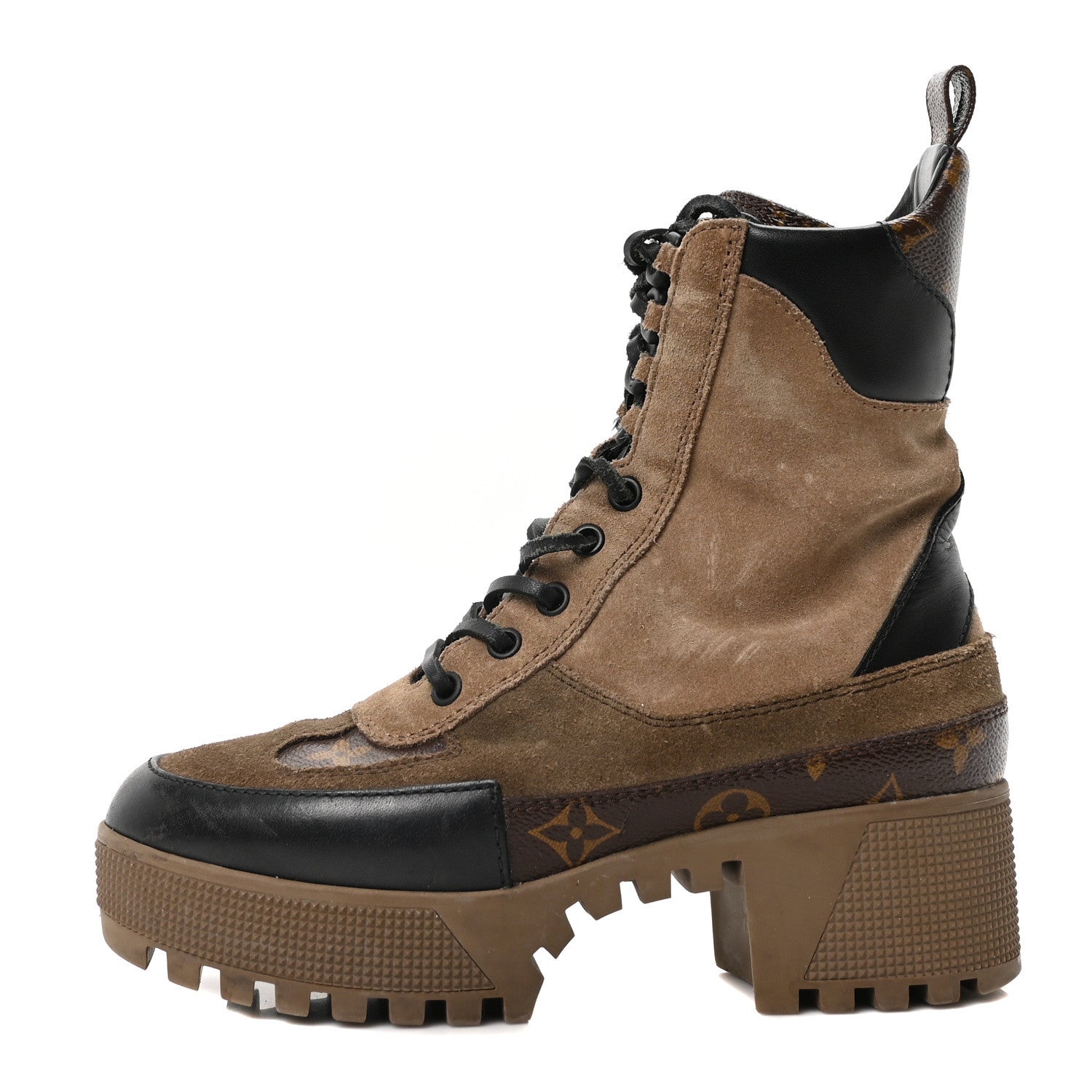 Suede Calfskin Monogram Laureate Platform Desert Boots 36 Taupe