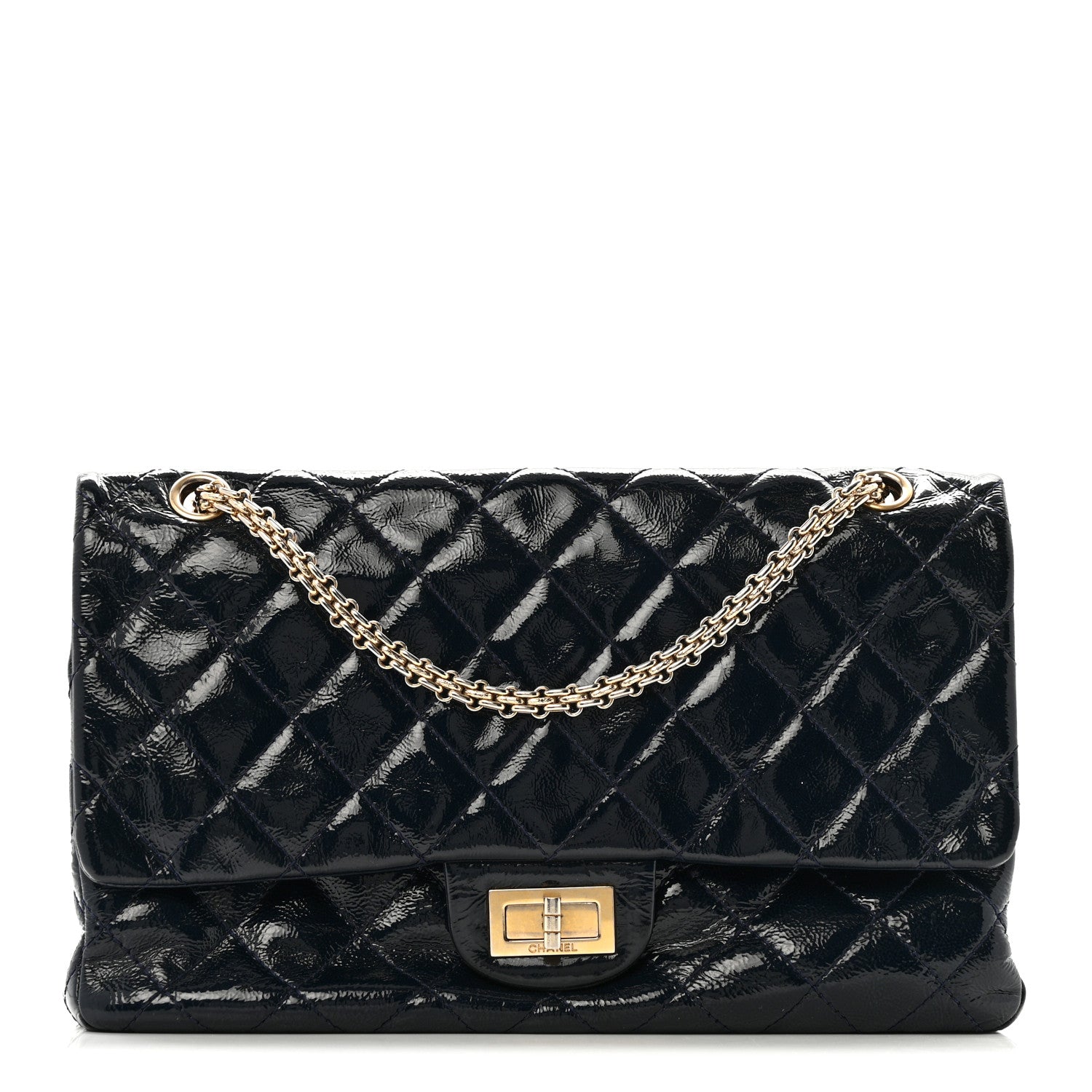 Distressed Patent Quilted 2.55 Reissue 227 Flap Navy