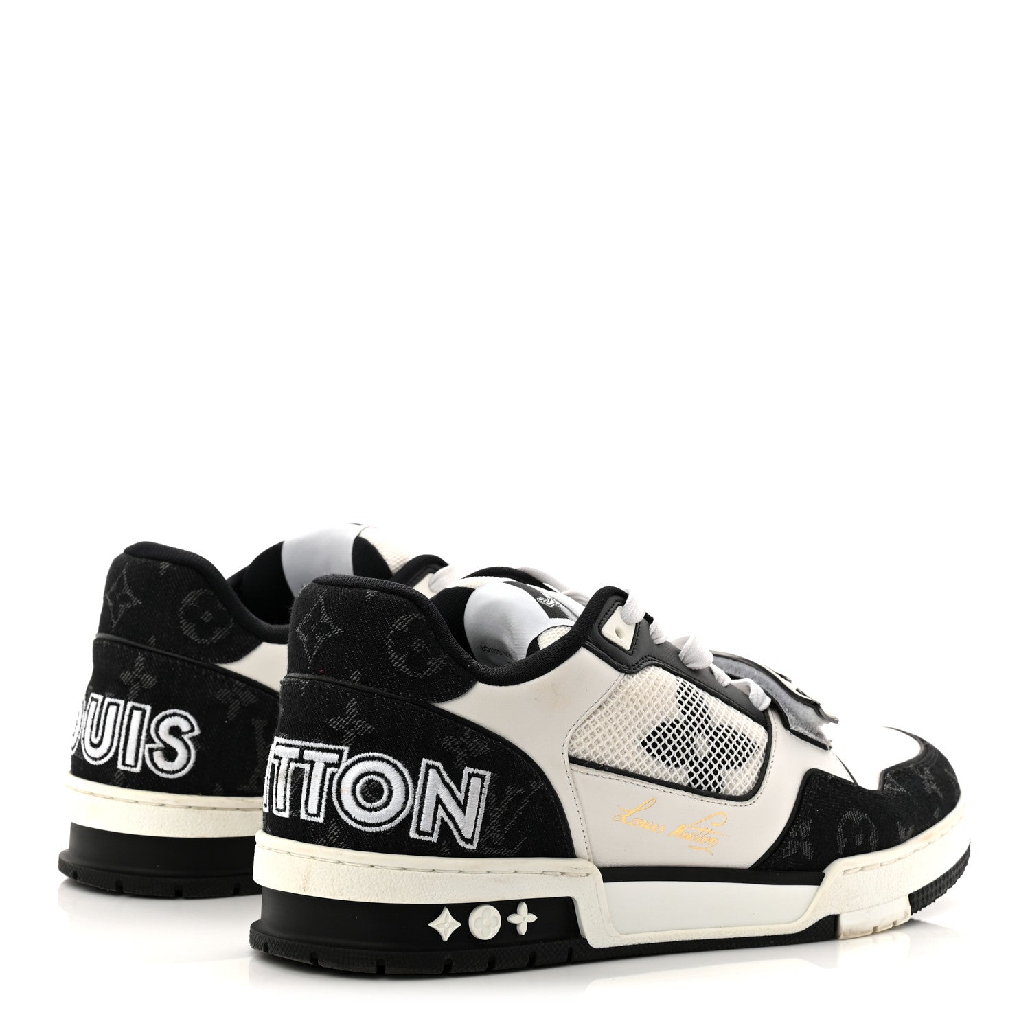 Denim Mens LV Calfskin Mesh Skate Sneaker 8 Black
