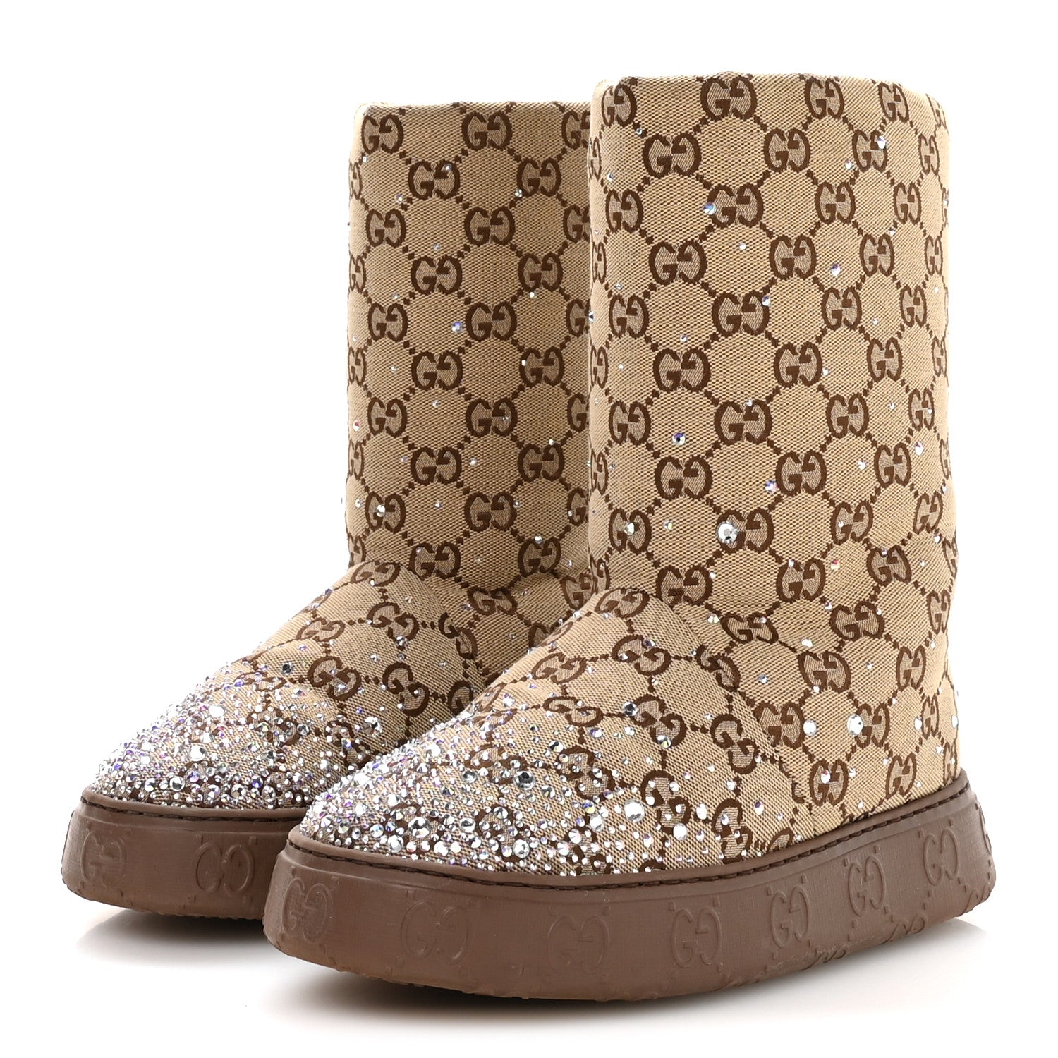 Monogram GG Strass Thermal Bootie 37 Camel Ebony