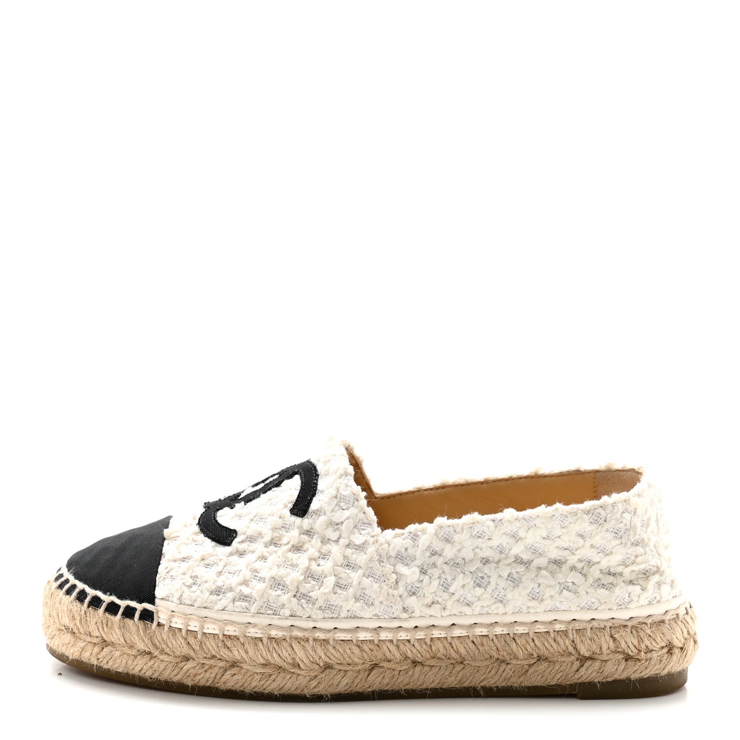 Tweed Grosgrain CC Espadrilles 36 White Black