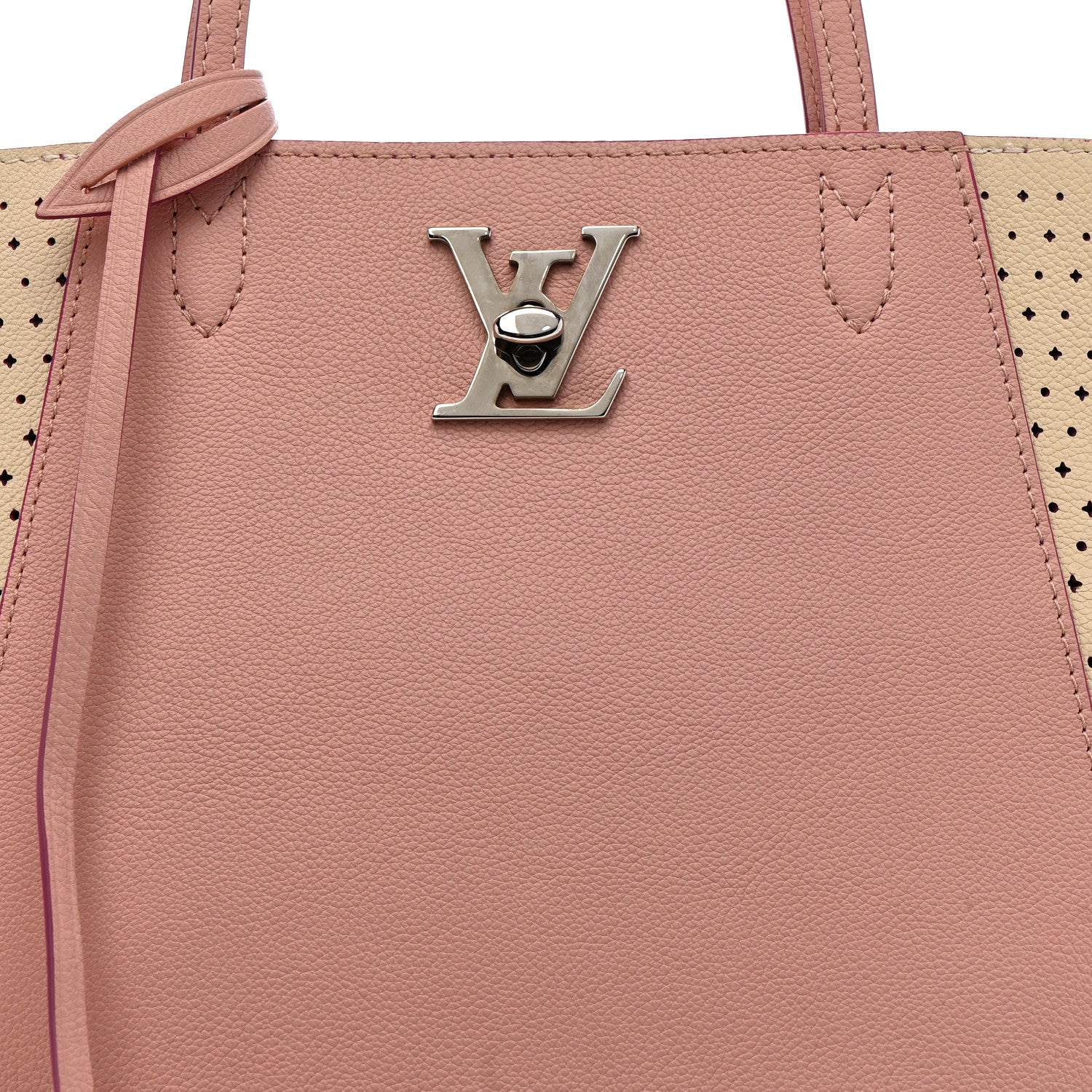 Calfskin Perforated Lockme Cabas Rose Poudre Creme