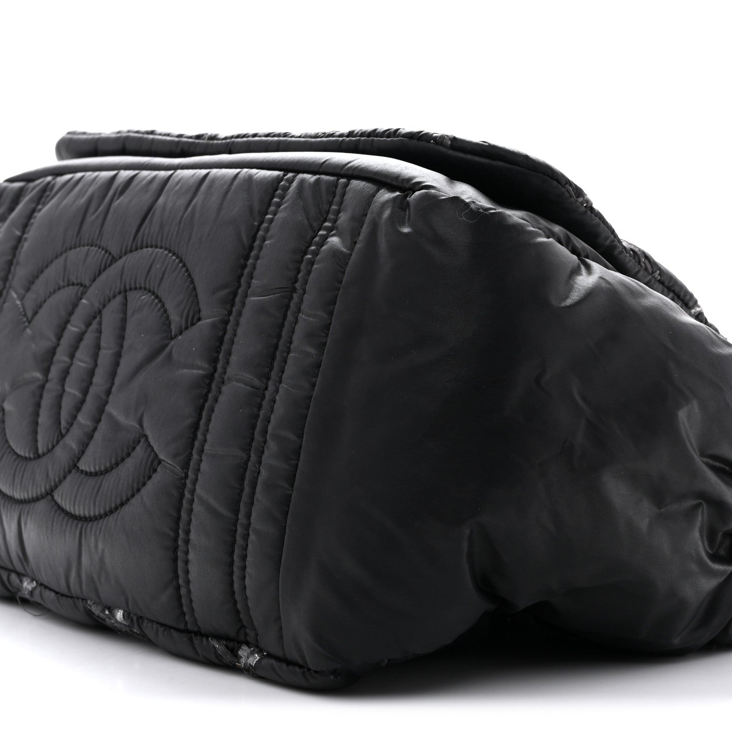 Nylon Quilted Tweed Stitch Bubble Flap Black