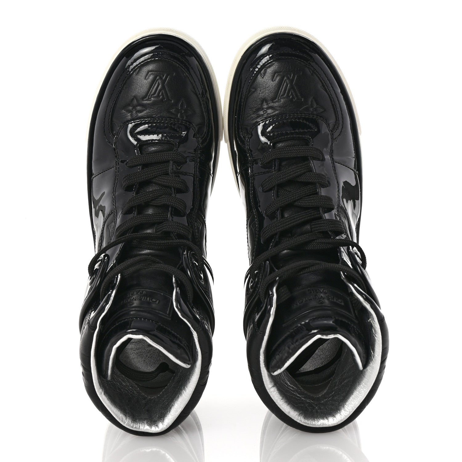 Patent Calfskin Monogram High Top Sneakers 36 Black