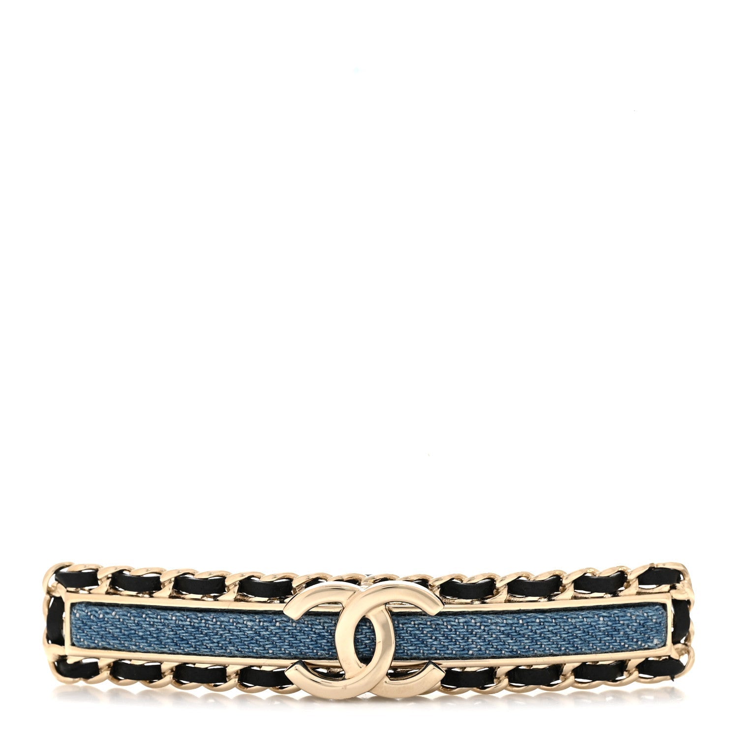 Metal Denim CC Hair Clip Barrette Blue Gold