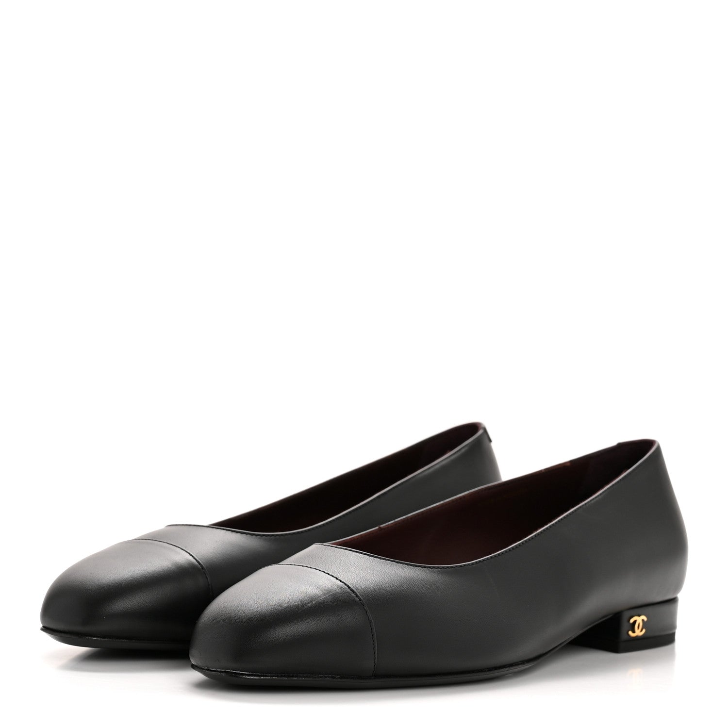 Lambskin Cap Toe CC Uniform Ballerina Flats 37 Black