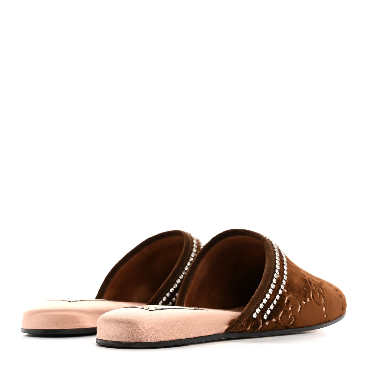 Velvet GG Monogram Crystal Slippers 39 Brown Vintage Cocoa