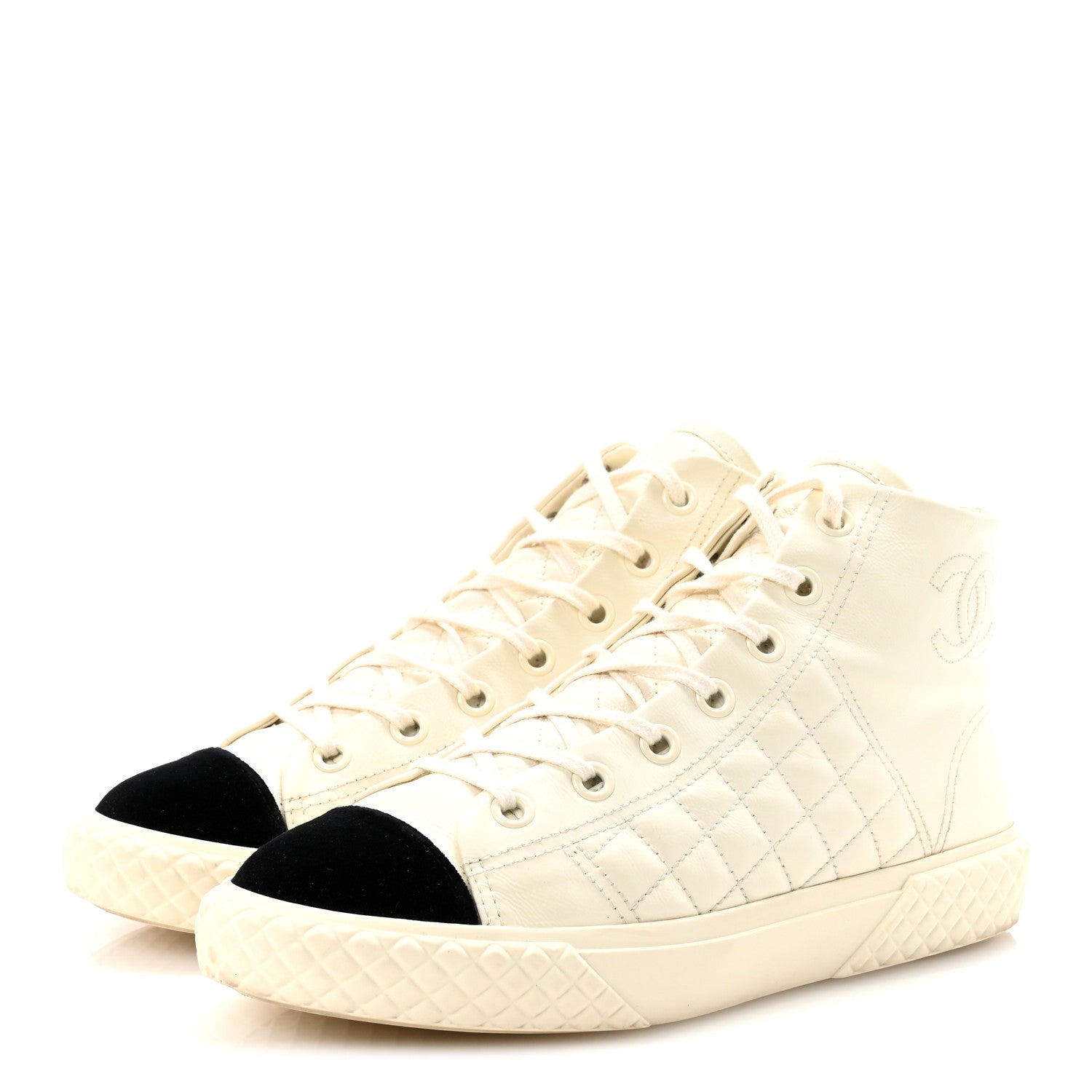 Calfskin High Top CC Sneakers 40 Ivory Black