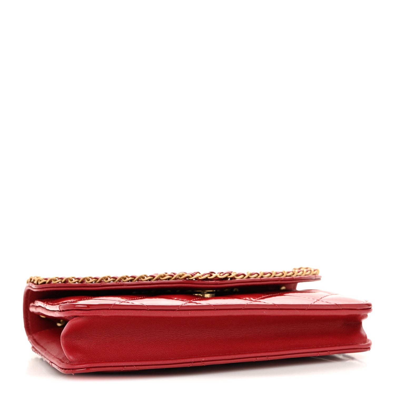 Patent Quilted Chain Around Heart Wallet On Chain WOC Red