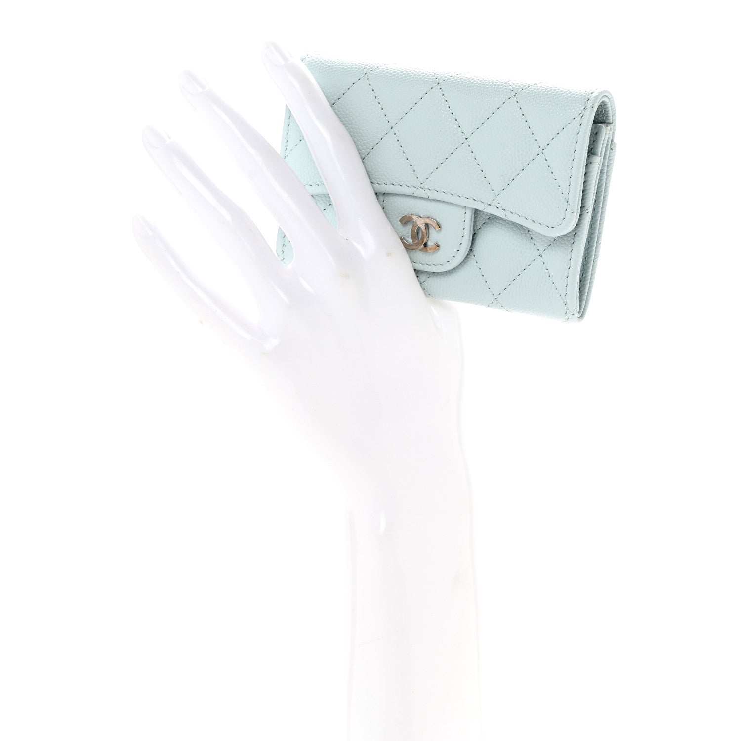 Caviar Quilted Flap Card Holder Wallet Light Blue