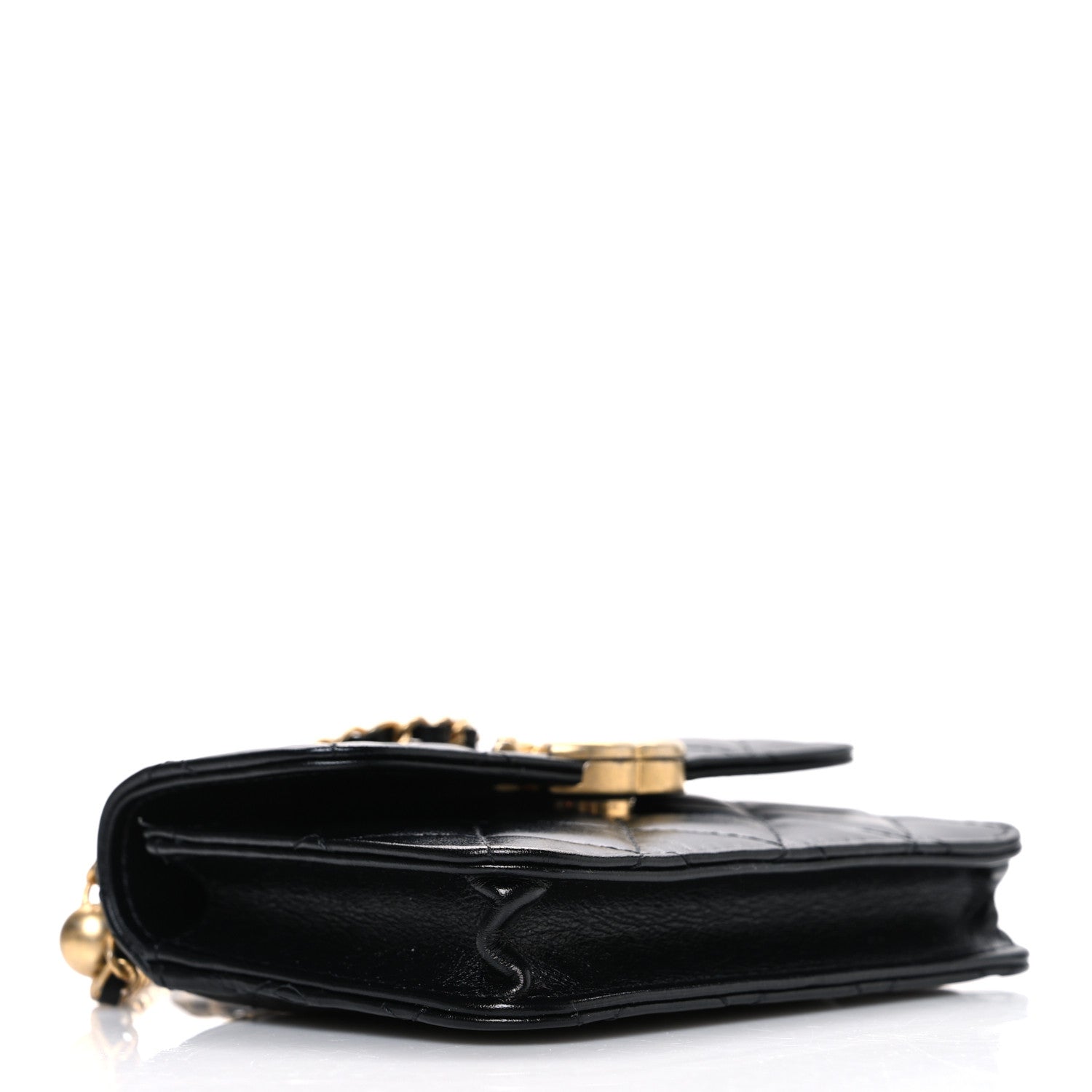 Calfskin Quilted Perfect Fit Coin Purse With Chain Black