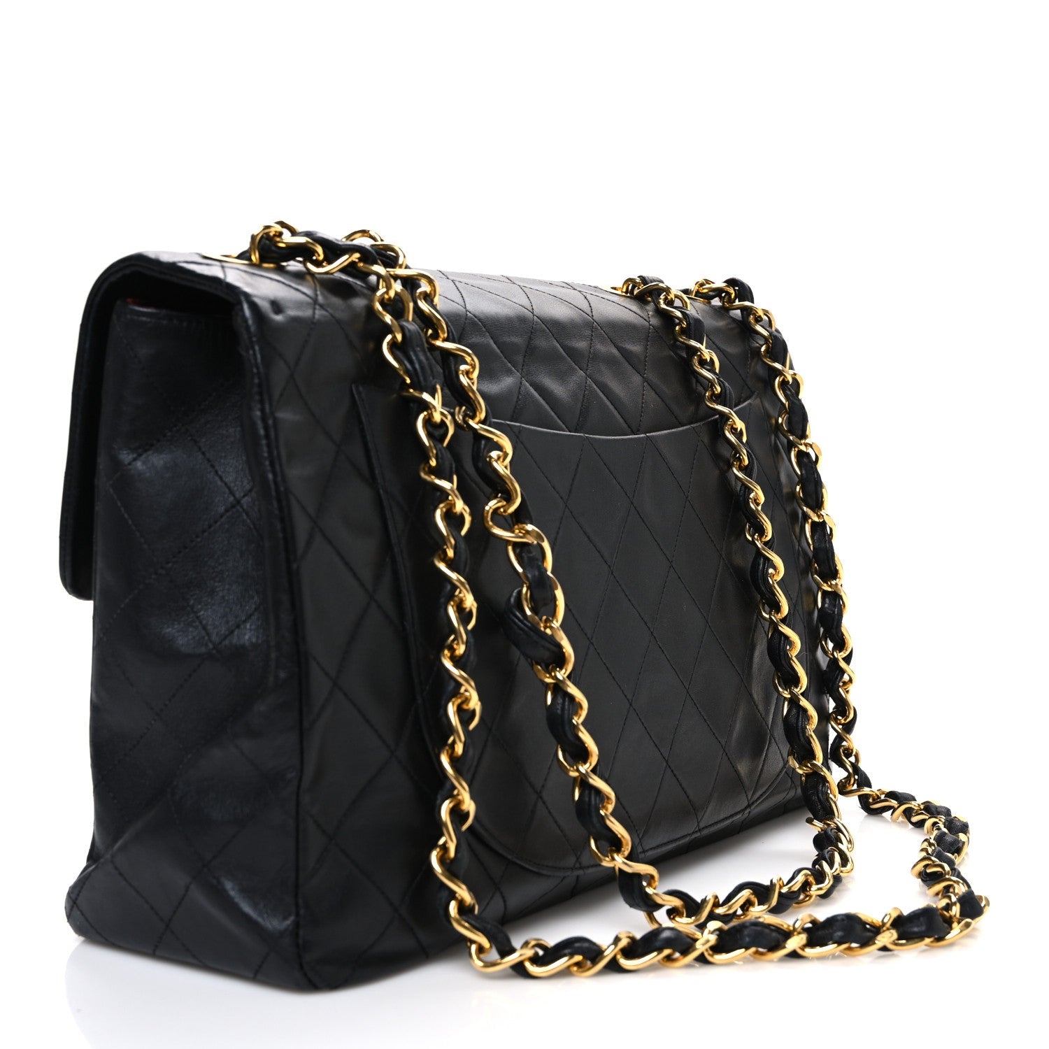 Lambskin Quilted XL Jumbo Single Flap Black