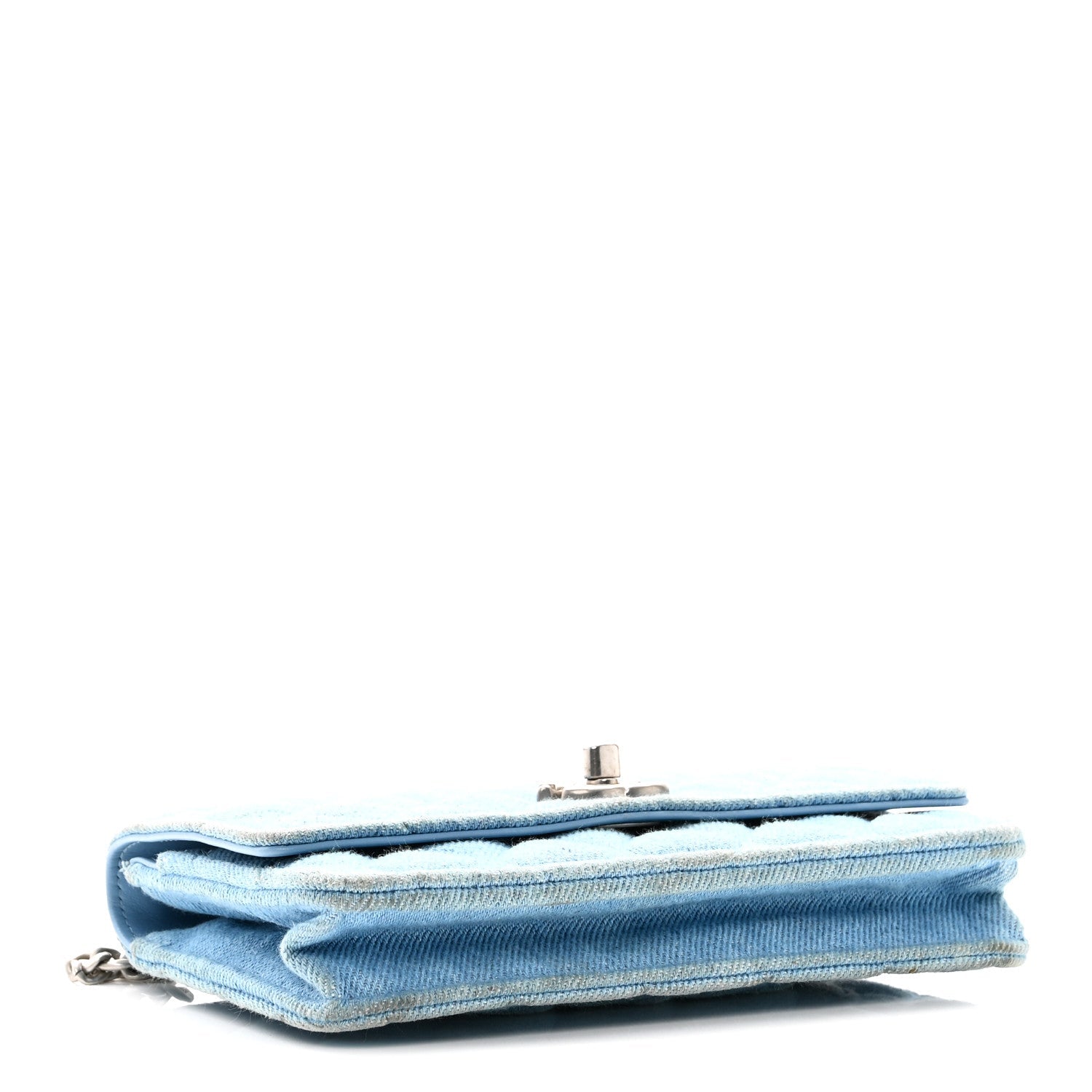 Denim Quilted Sweetheart Wallet On Chain WOC Blue