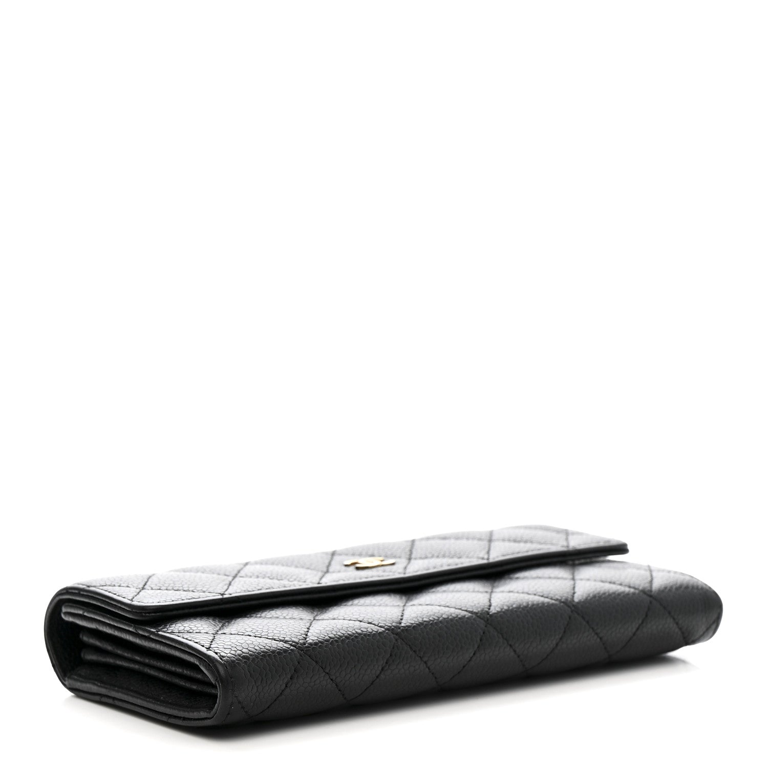 Caviar Quilted Large Gusset Flap Wallet Black