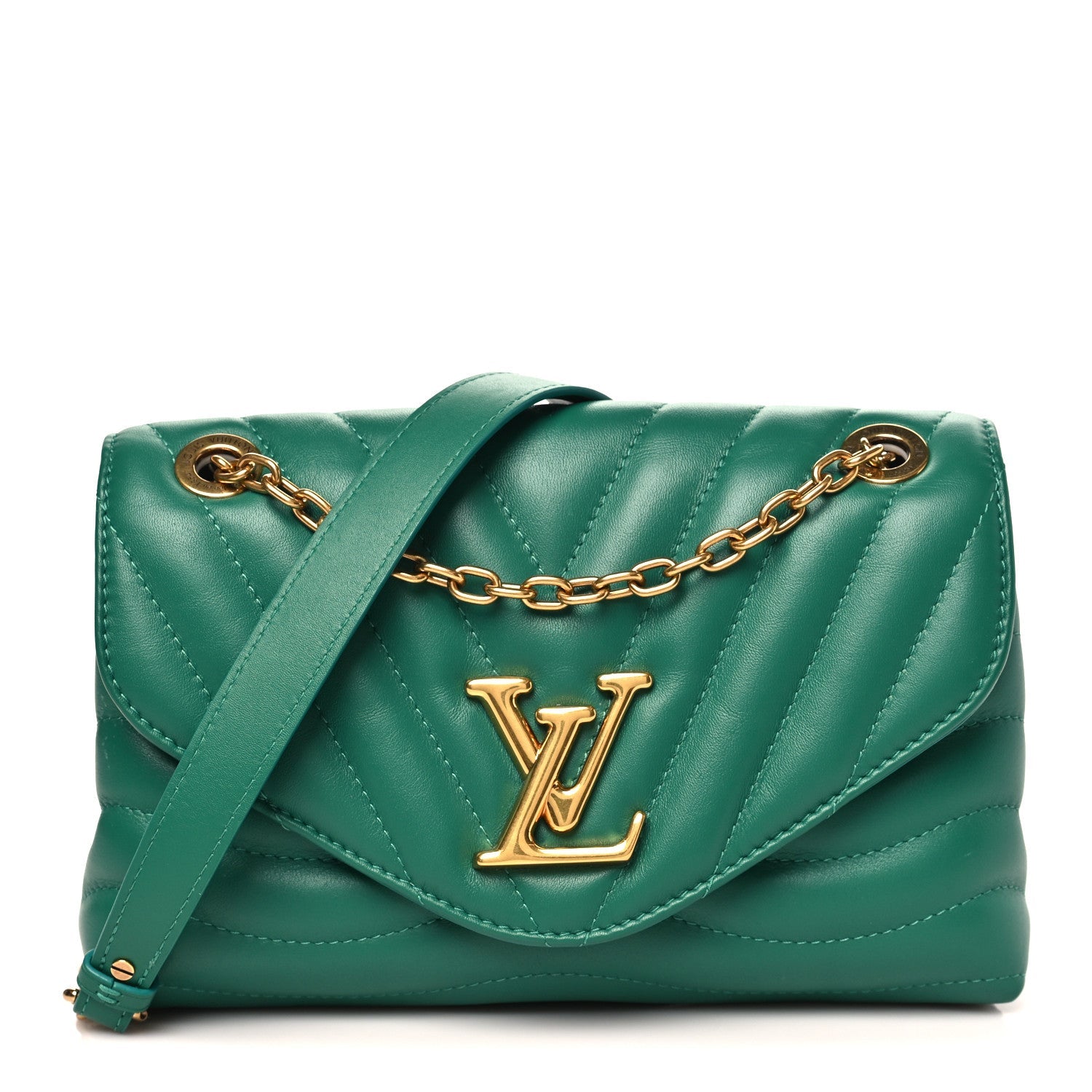 Calfskin New Wave Chain Bag MM NM Emerald