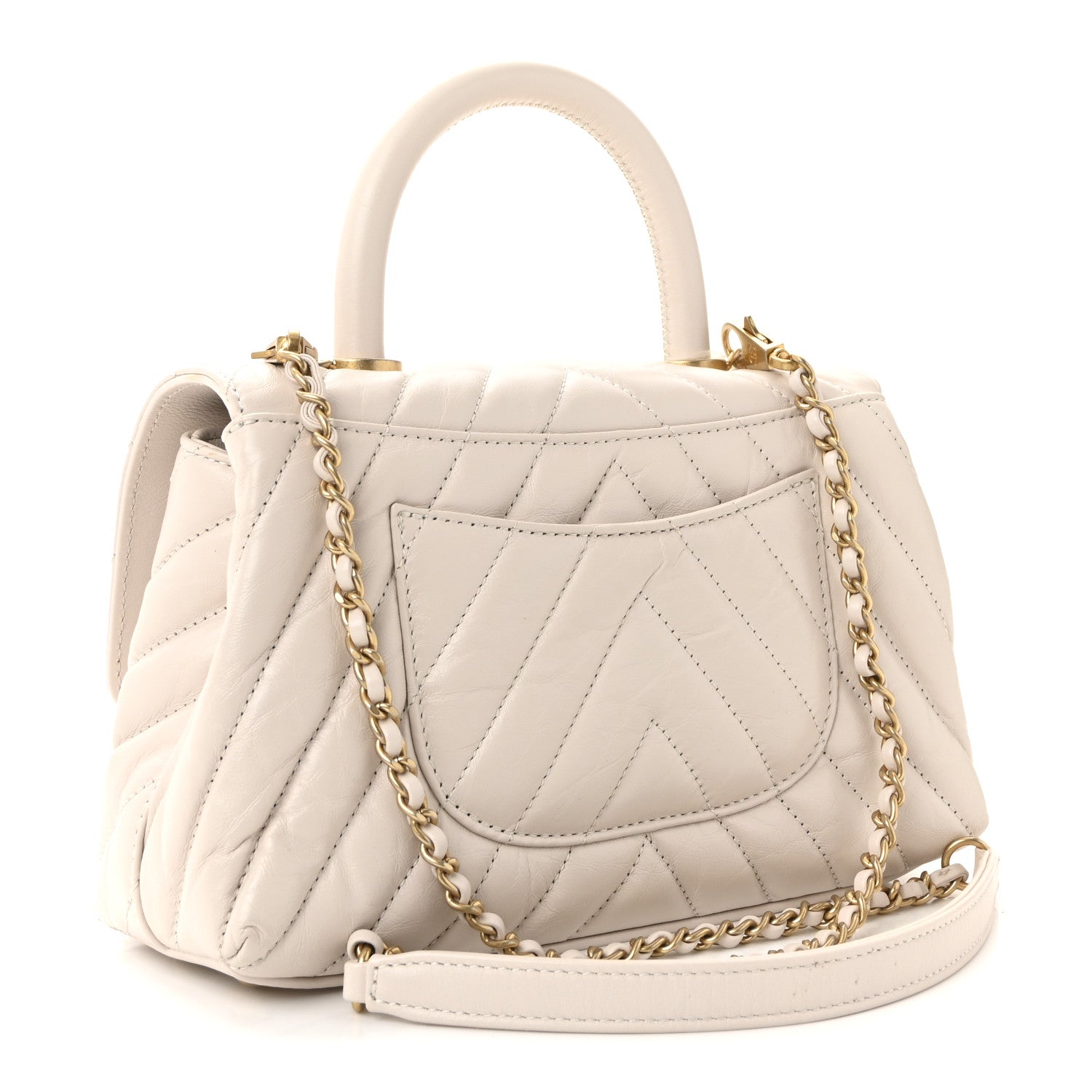 Calfskin Chevron Quilted Mini Coco Handle Flap Rose Pale