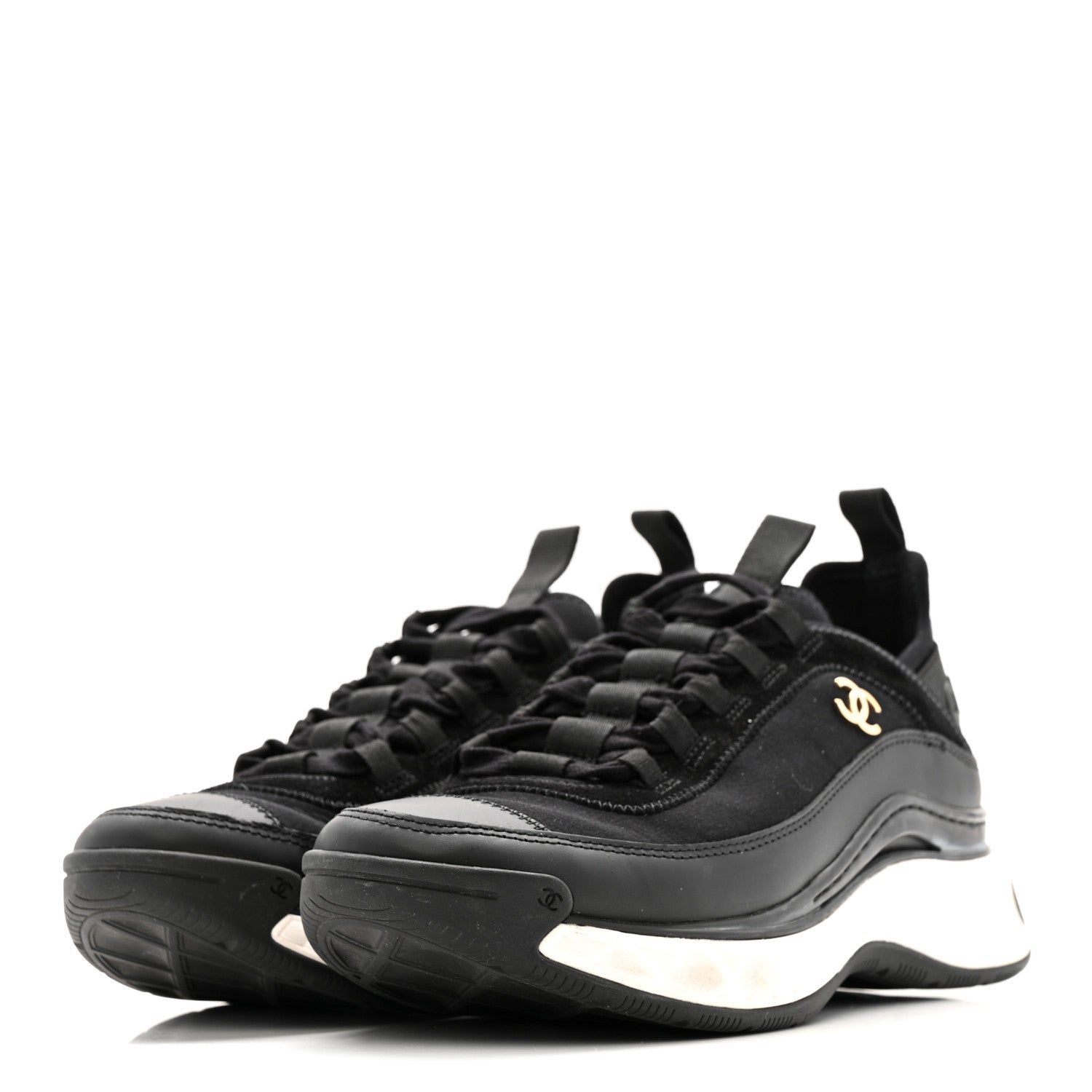 Velvet Calfskin Mixed Fibers CC Sneakers 38 Black