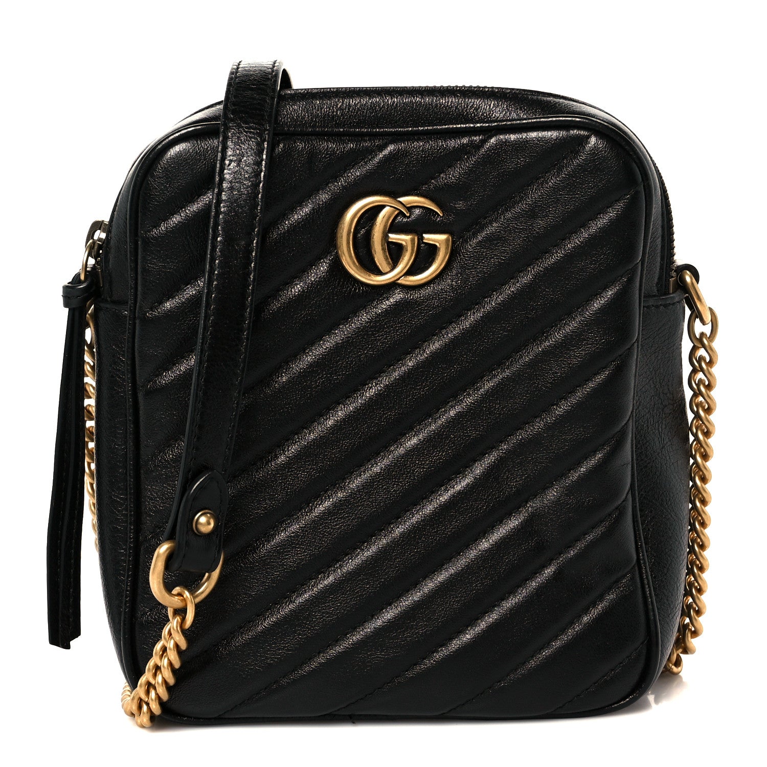Azalea Calfskin Matelasse Diagonal Tall GG Marmont Crossbody Bag Black