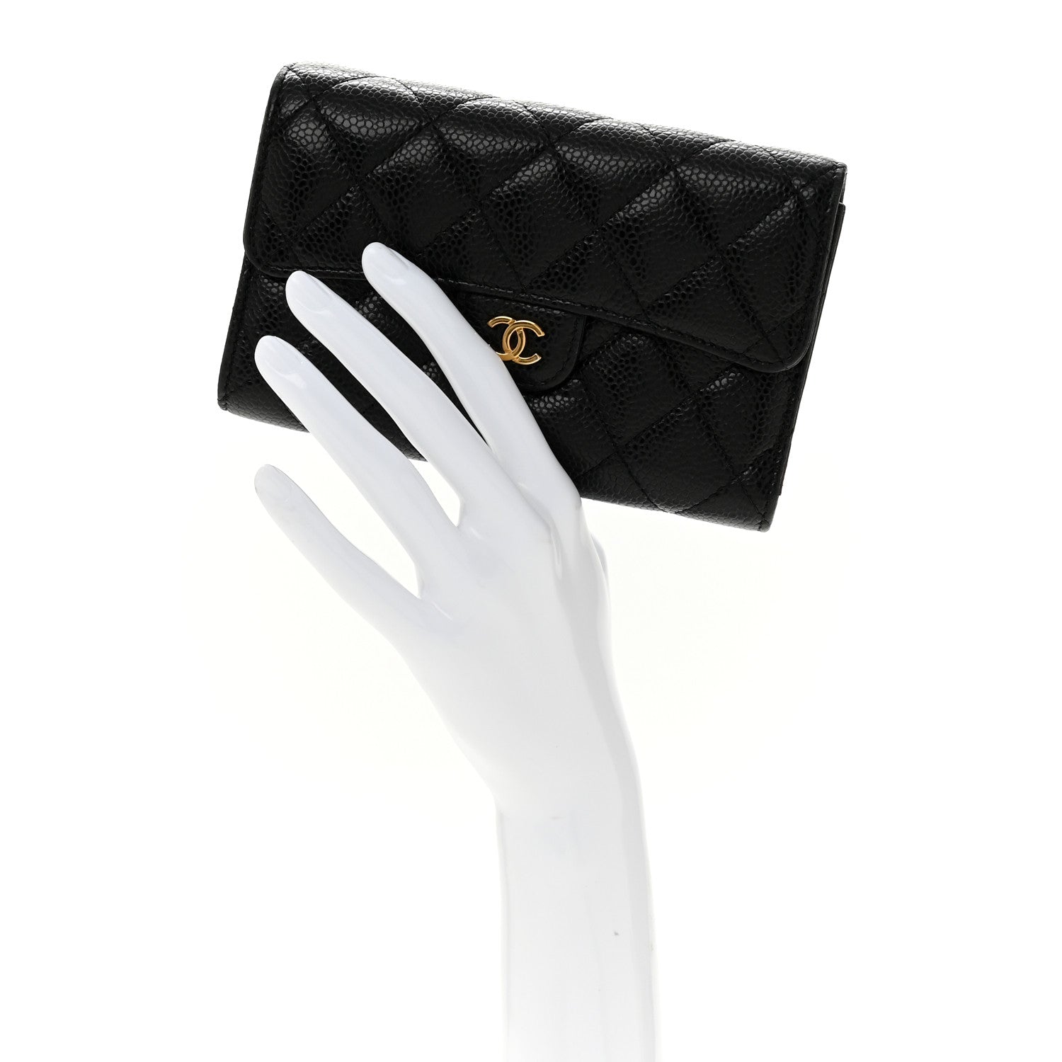 Caviar Quilted Medium Flap Wallet Black