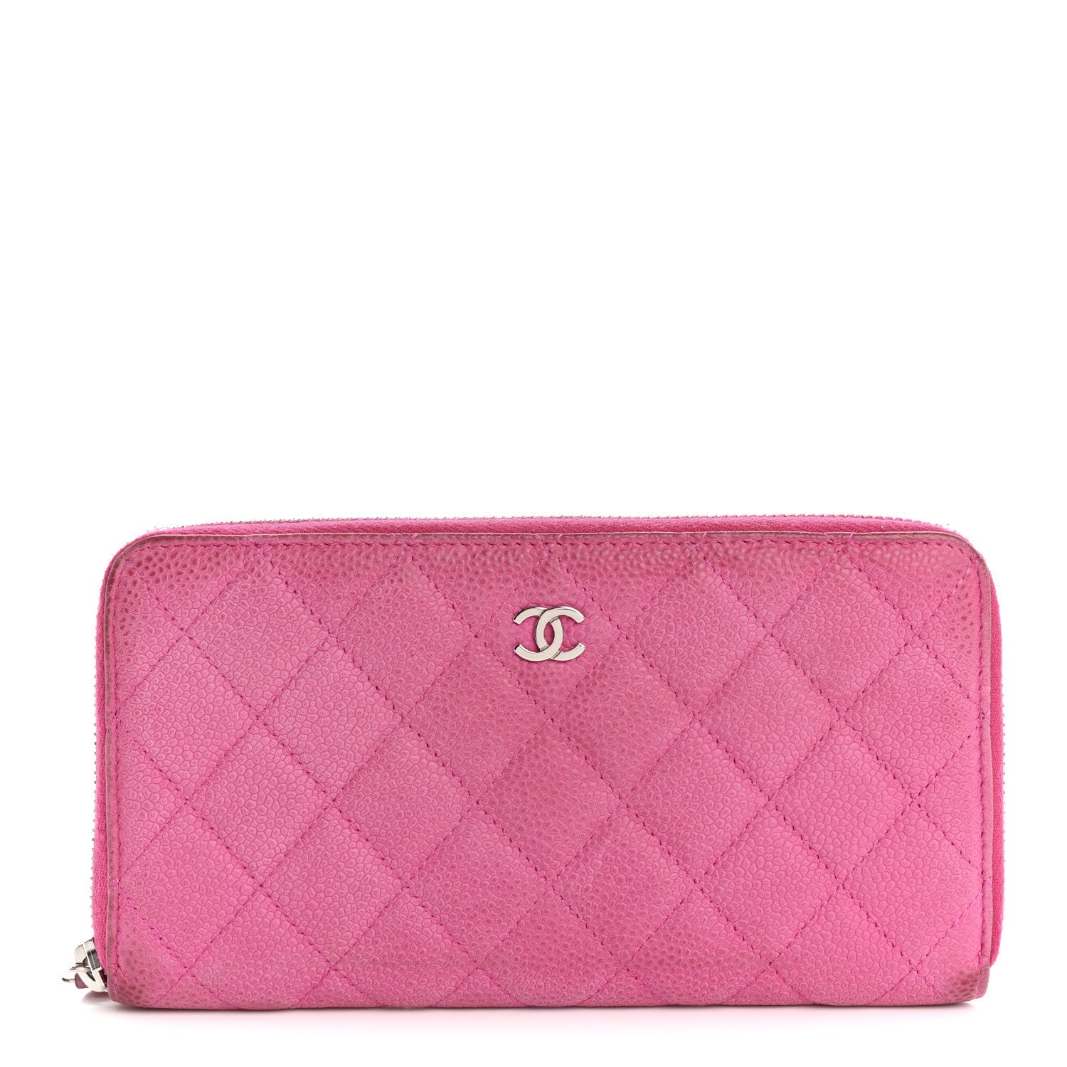 Iridescent Caviar Quilted Medium Zip Around Wallet Pink