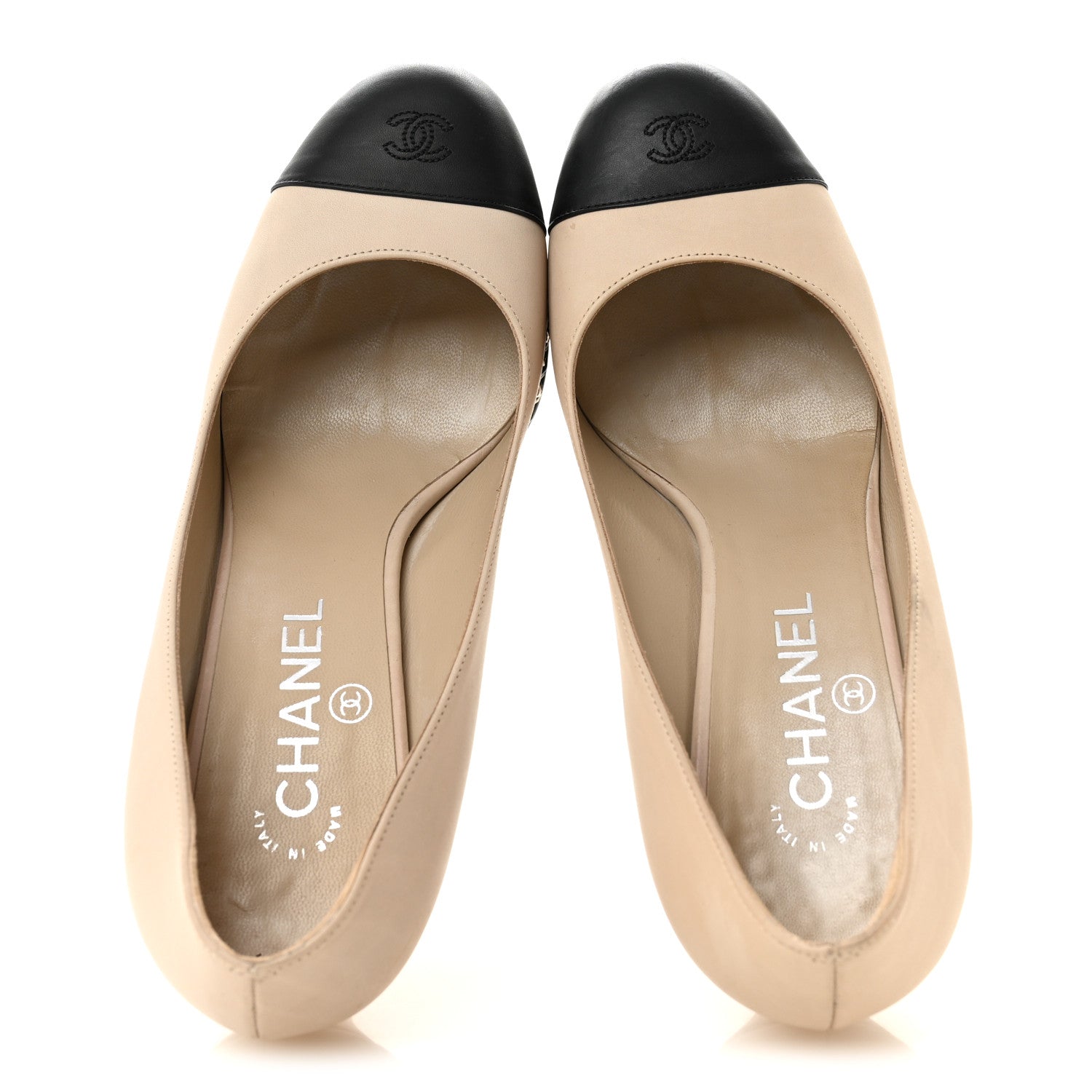 Calfskin CC Cap Toe Platform Chain Pumps 39 Beige Black