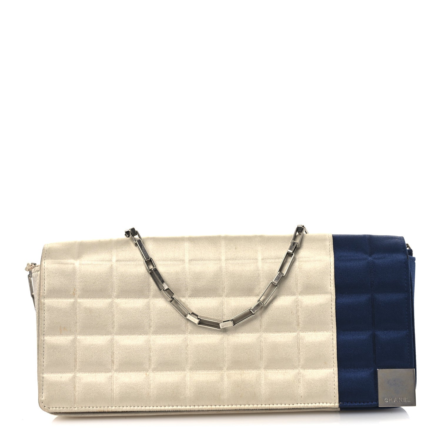 Satin Chocolate Bar Flap White Blue