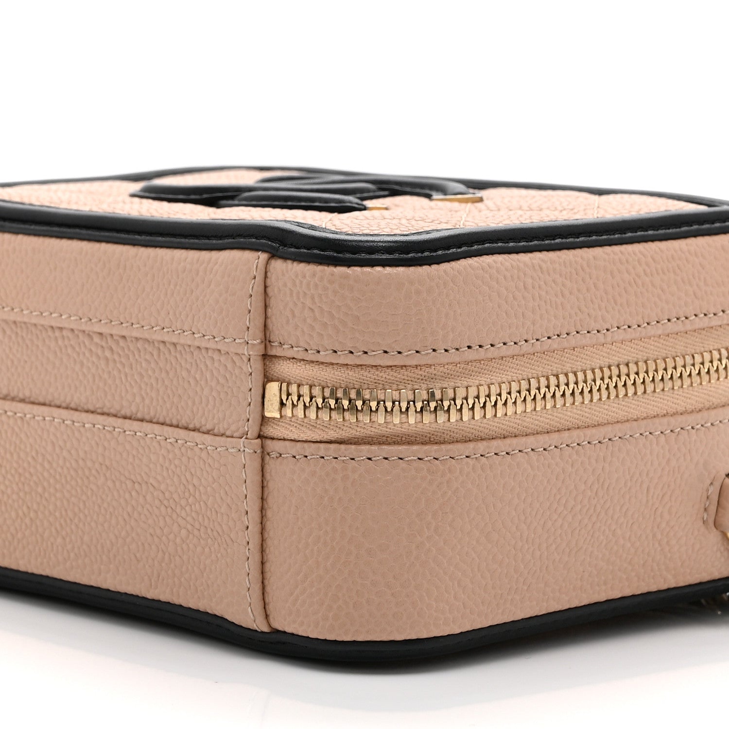 Caviar Quilted Small CC Filigree Vanity Case Beige Black
