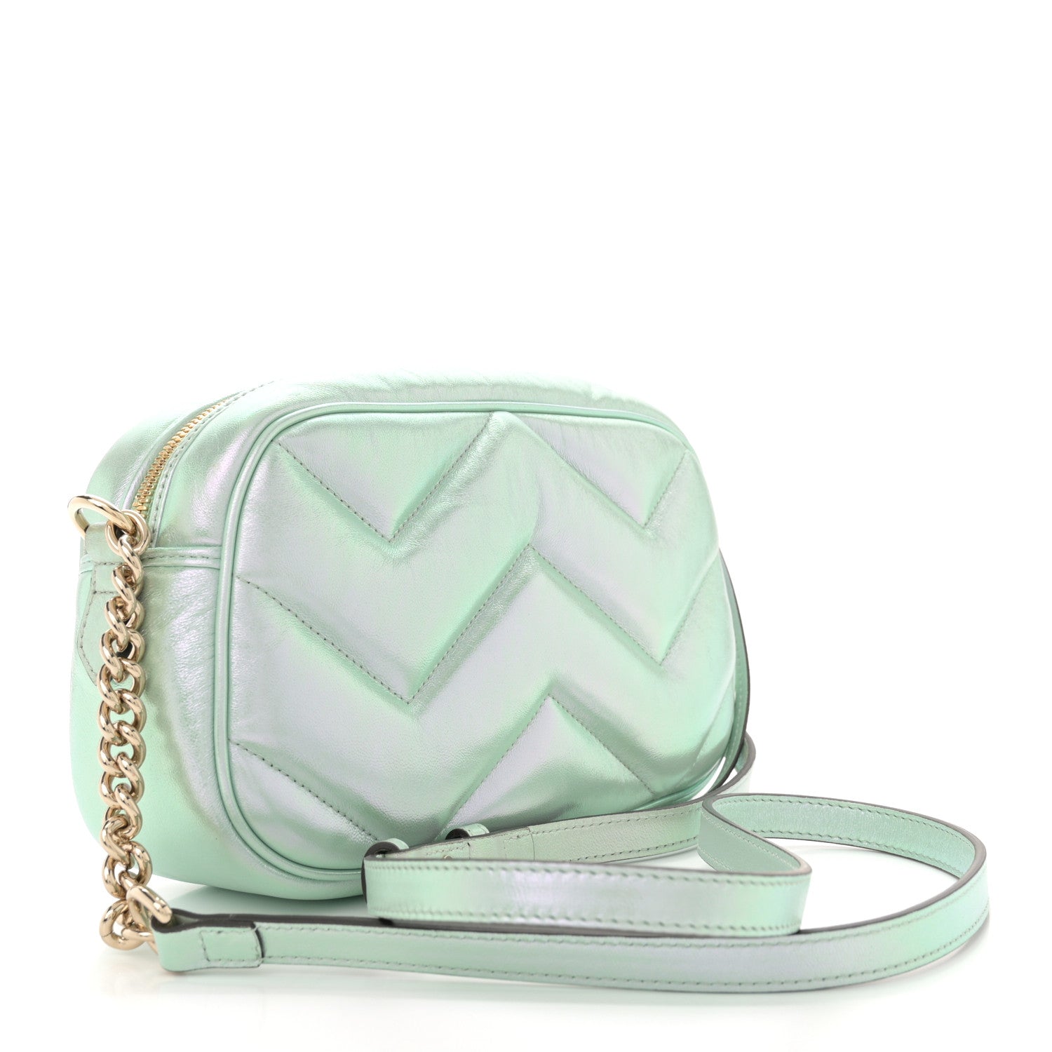 Iridescent Nappa Chevron Matelasse Small GG Marmont Chain Shoulder Bag Iridescent Salvy Green