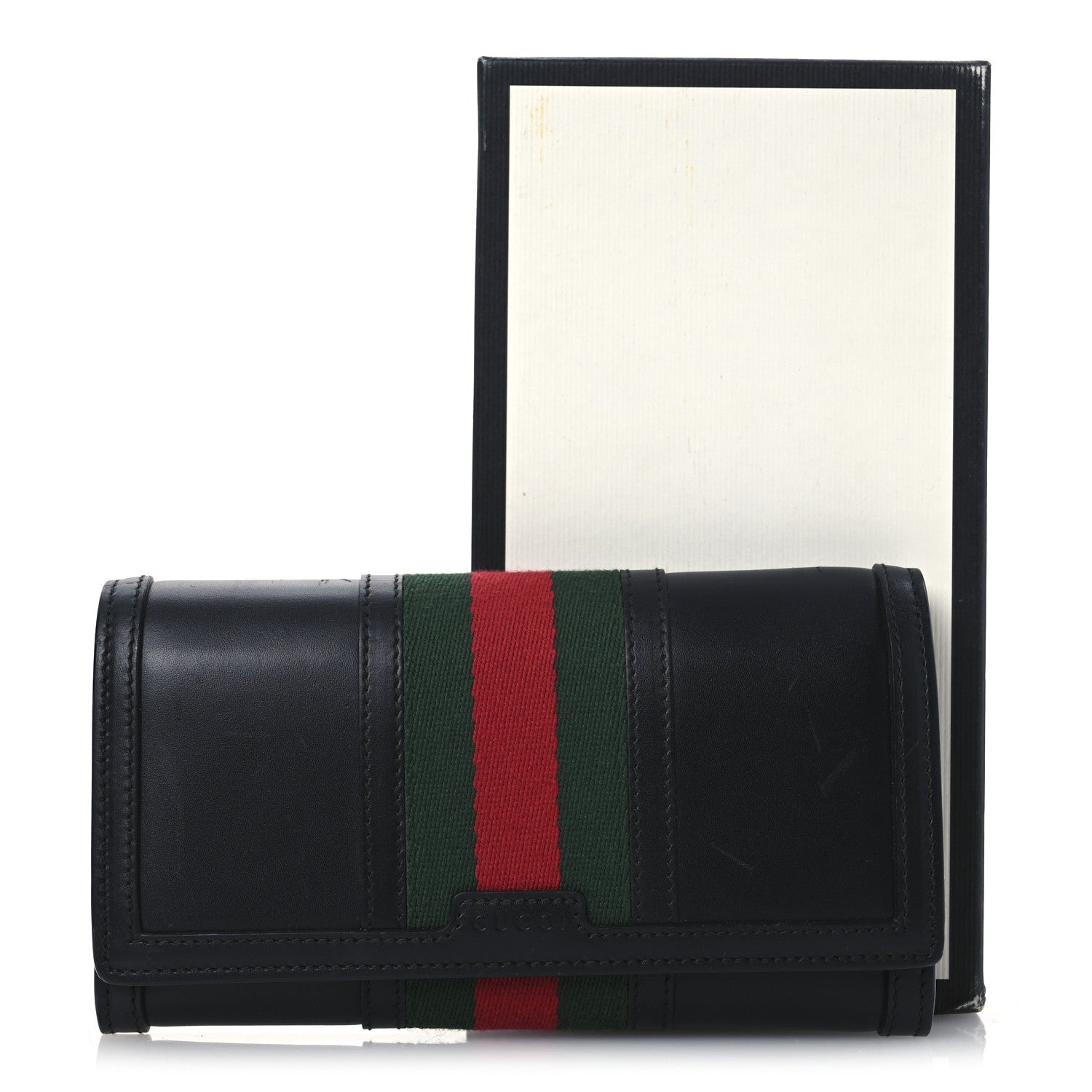 Calfskin Web Continental Wallet Black