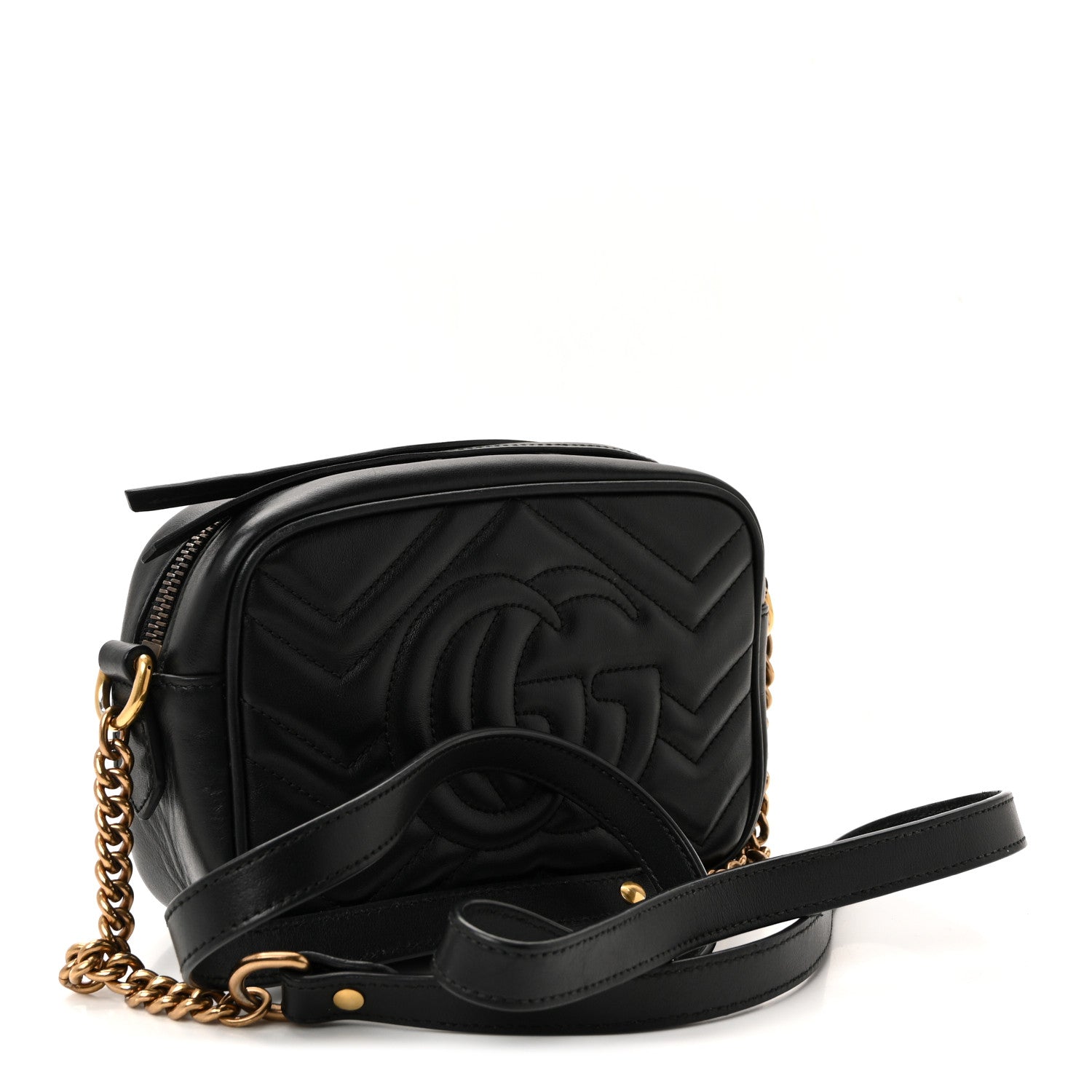 Calfskin Matelasse Mini GG Marmont Chain Shoulder Bag Black