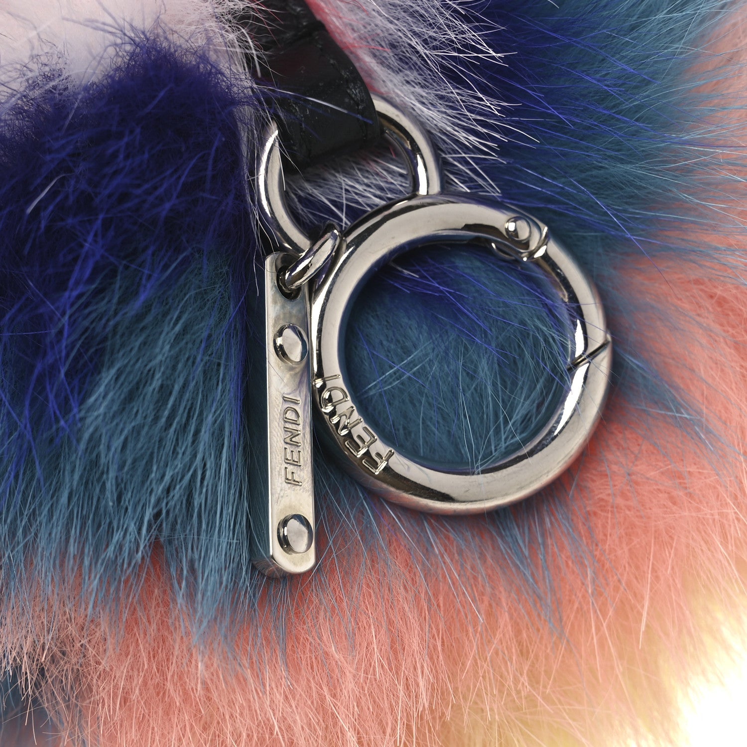 Fox Fur Shiny Nappa Rainbow Pom Pom Bag Charm Rosso Multicolor Black