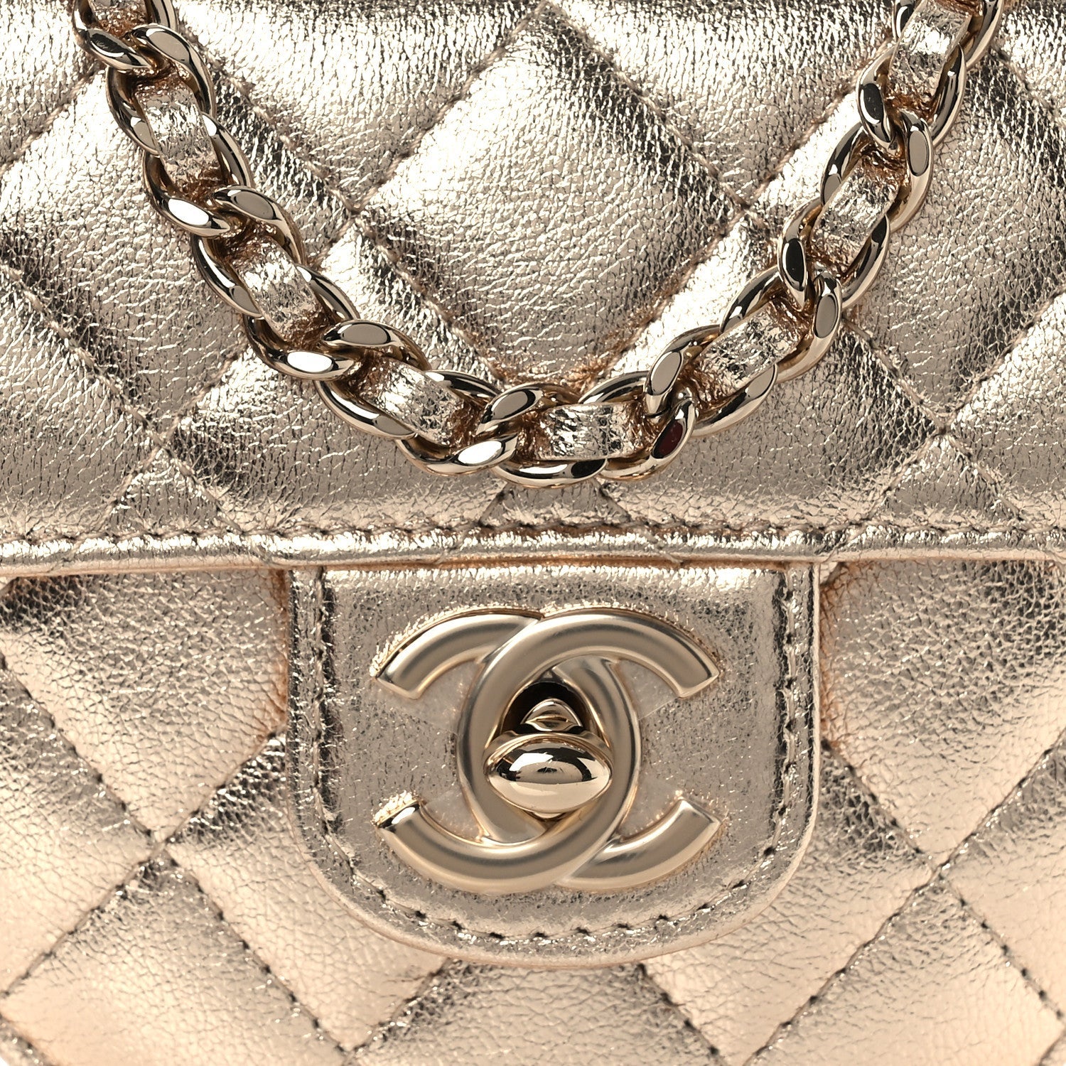 Metallic Lambskin Quilted CC In Love Heart Clutch With Chain Gold