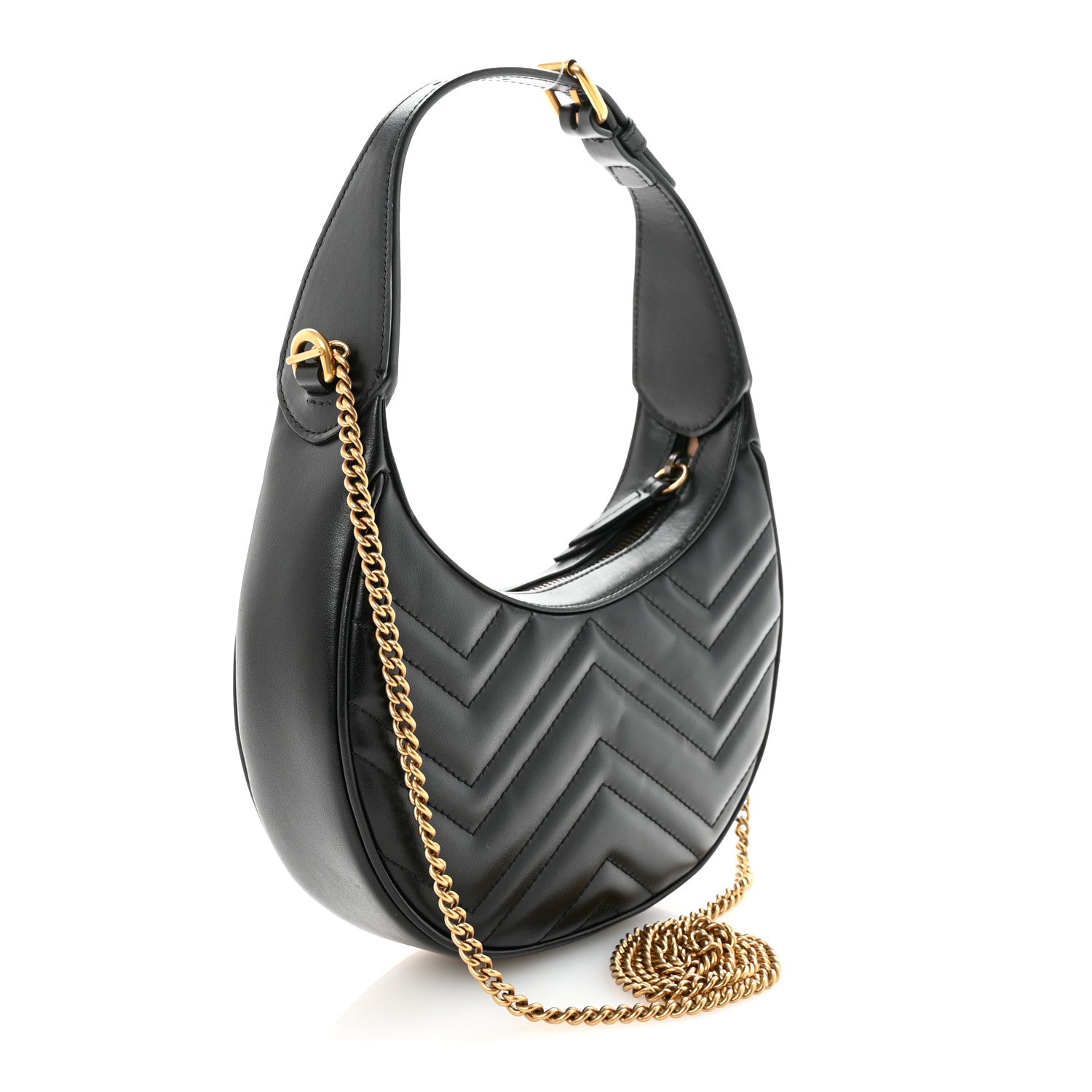 Calfskin Matelasse Chevron Mini GG Marmont Half Moon Hobo Black