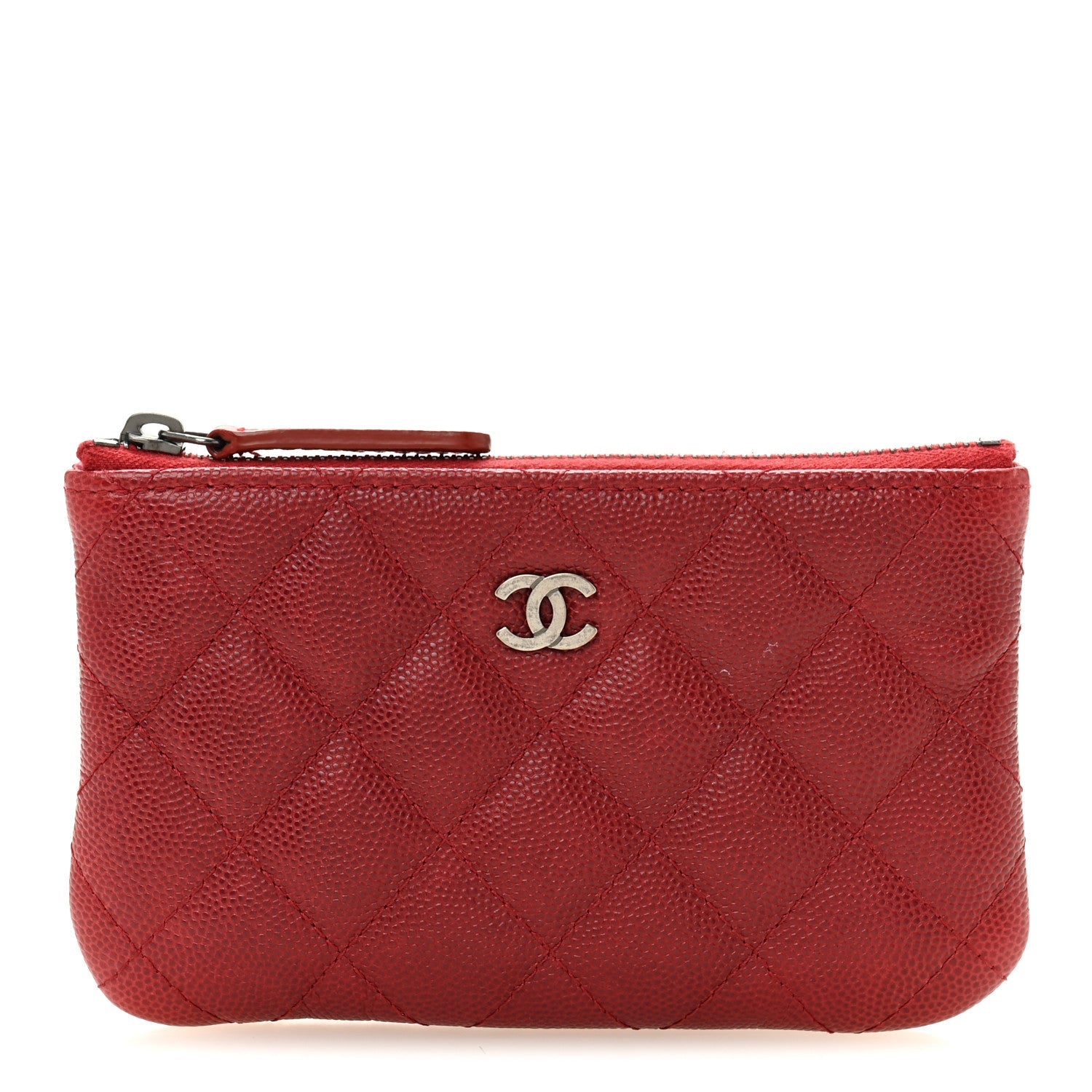 Caviar Quilted Small Cosmetic Case Dark Red