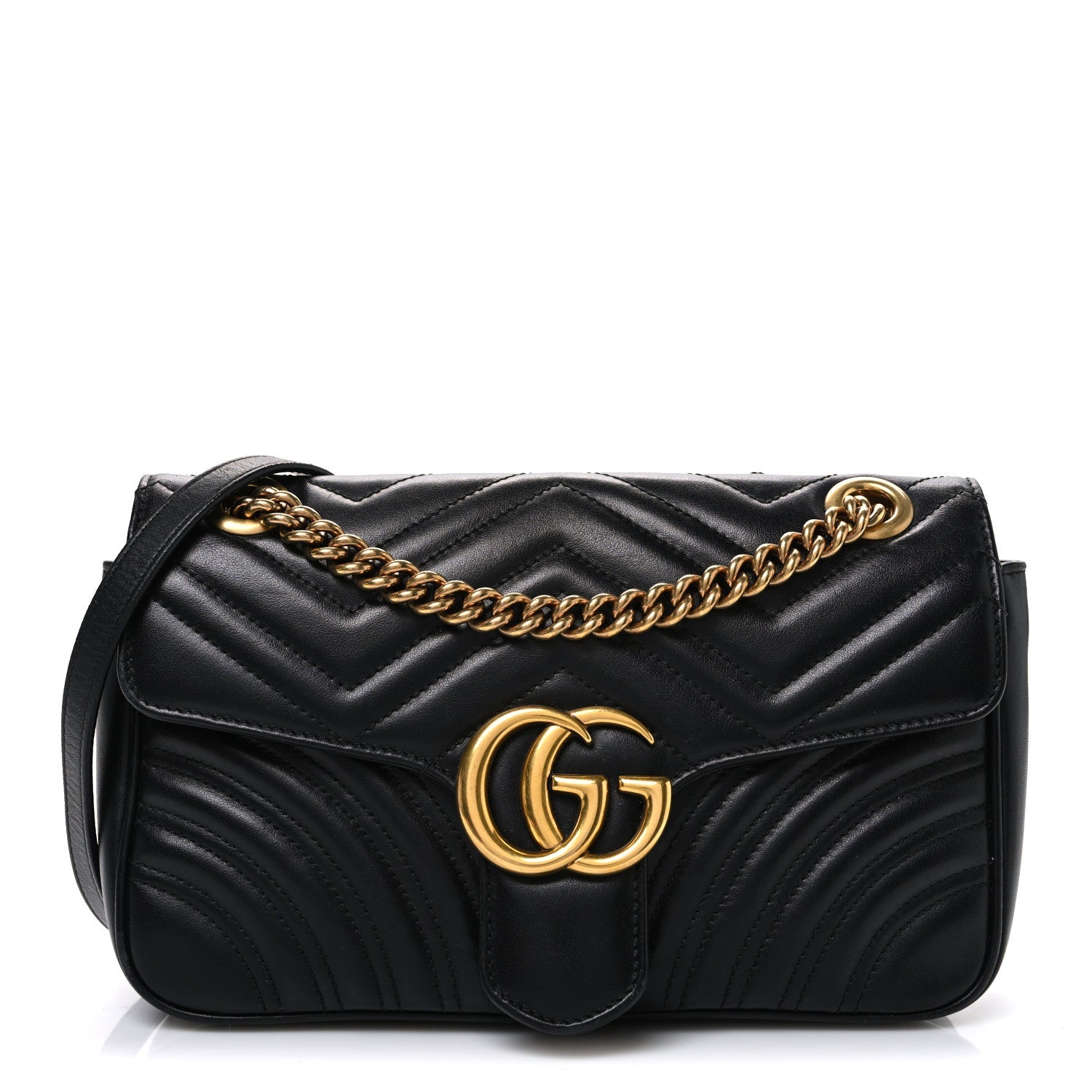 Calfskin Matelasse Small GG Marmont Shoulder Bag Black