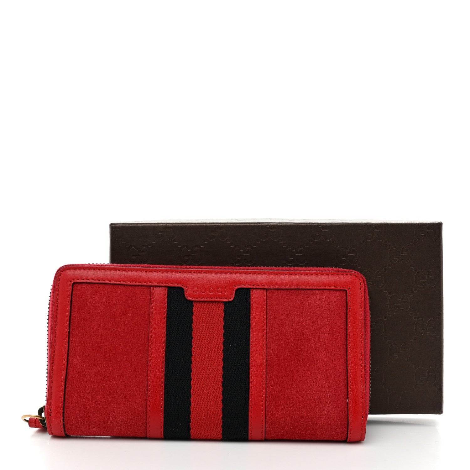 Suede Patent Web Ophidia Zip Around Wallet Hibiscus Red
