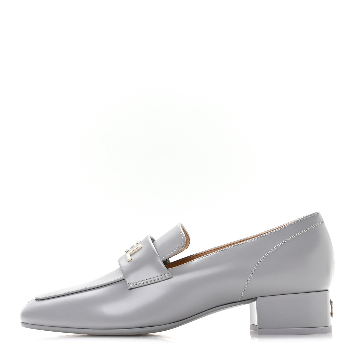 Shiny Calfskin Logo Loafers 37 Light Grey