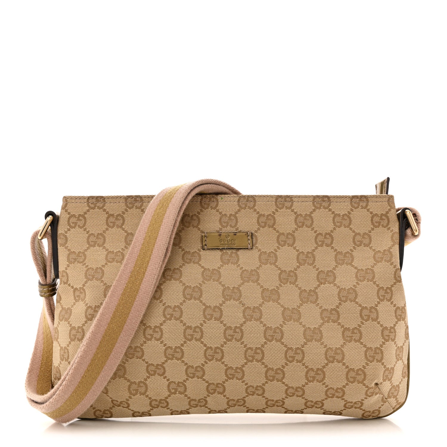 Metallic Monogram Web Small Flat Messenger Crossbody Pink Gold