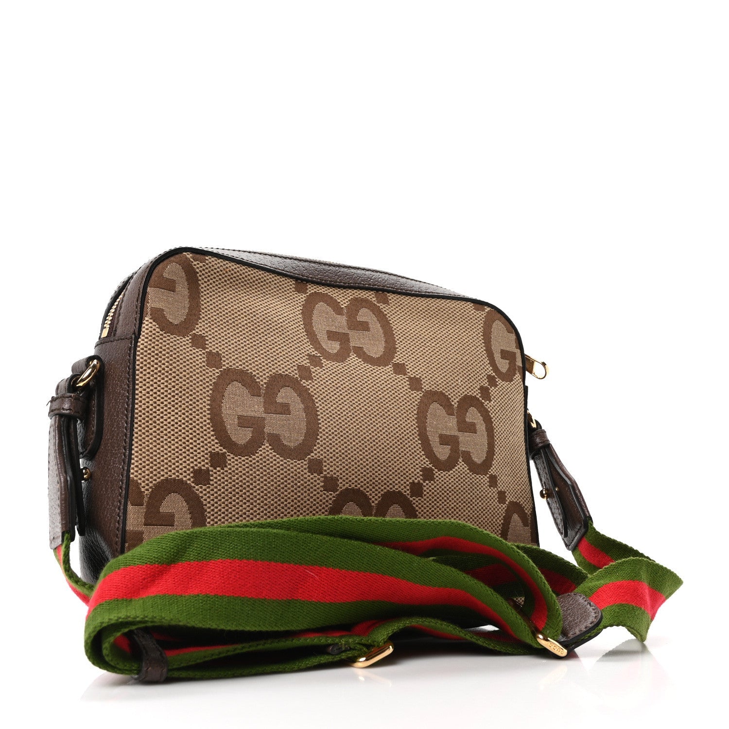 Monogram Jumbo GG Textured Dollar Calfskin Web Messenger Shoulder Bag Camel Ebony New Acero