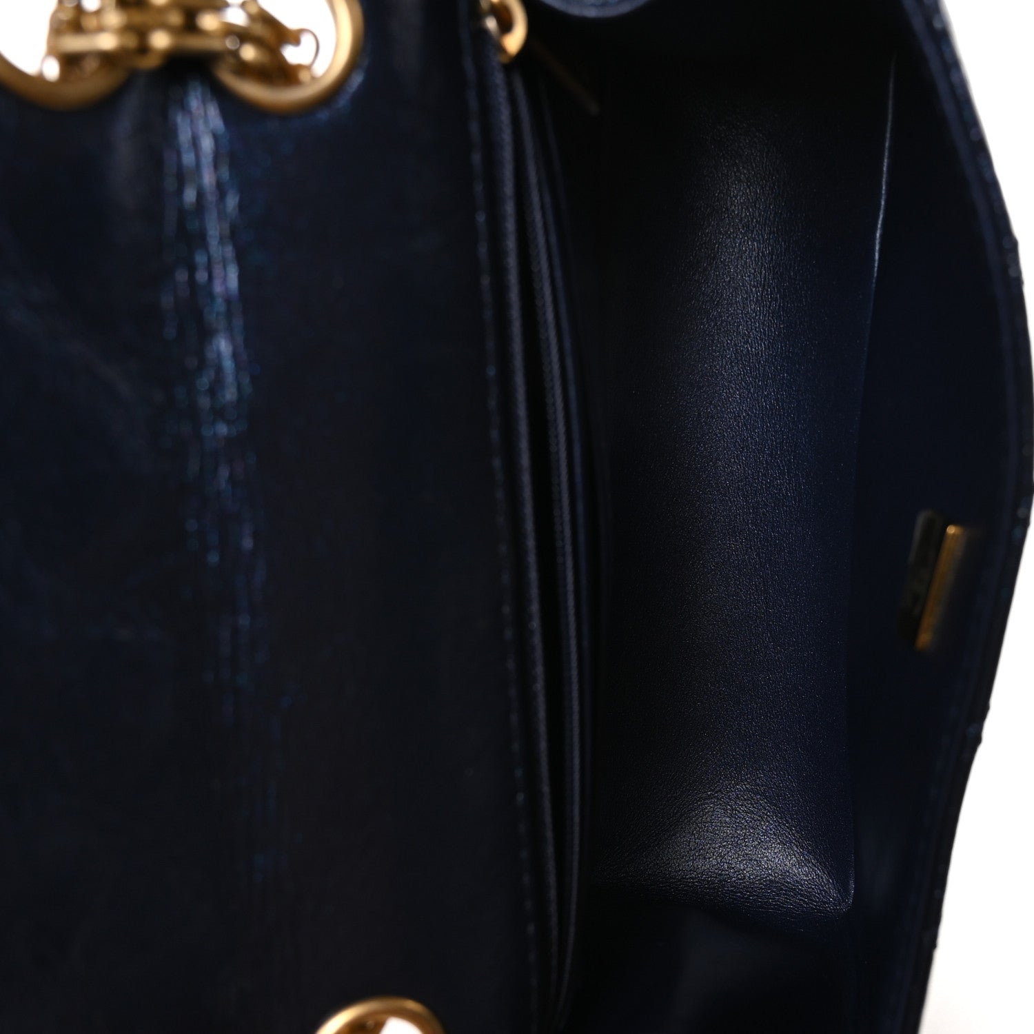 Iridescent Aged Calfskin Quilted 2.55 Reissue Mini Flap Navy