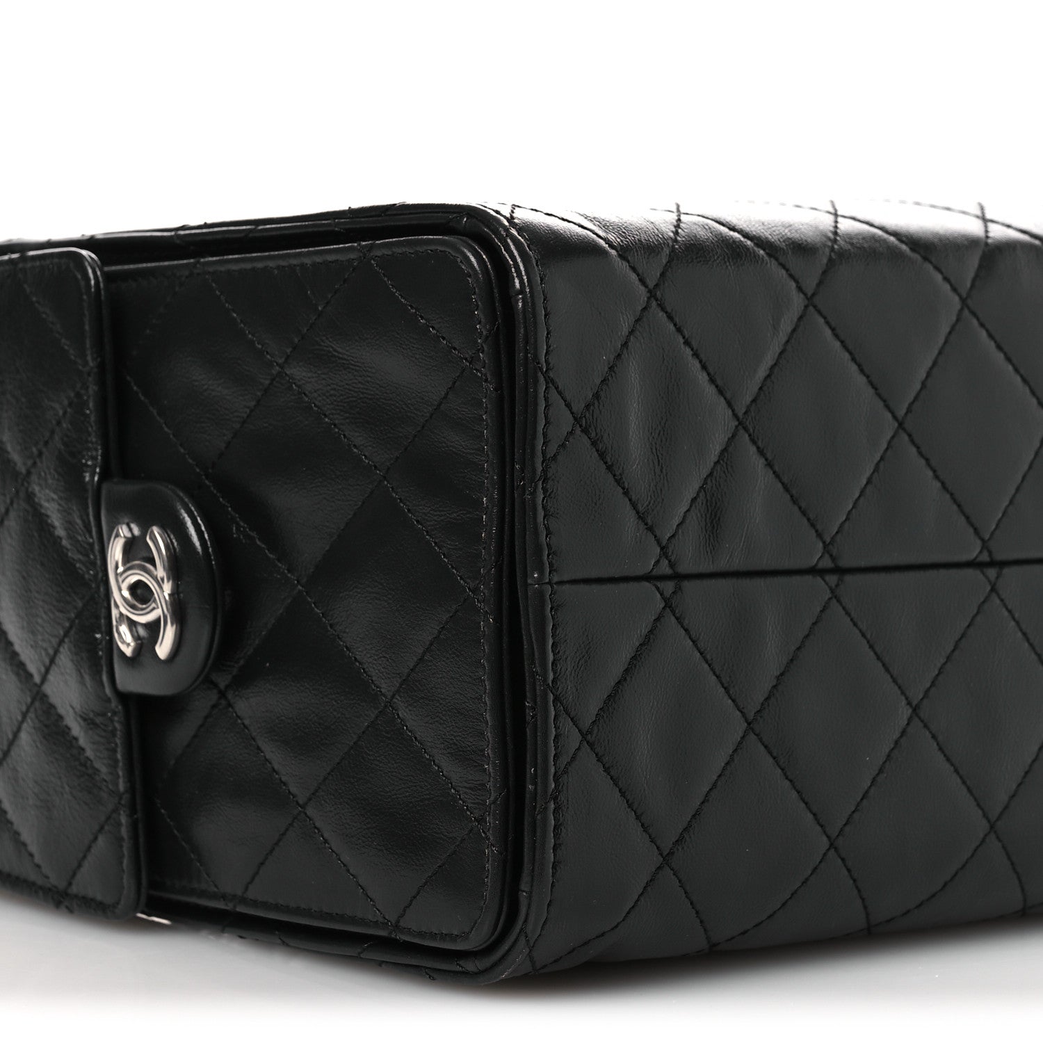 Shiny Crumpled Calfskin Quilted Small Chanel 25 Handbag Black