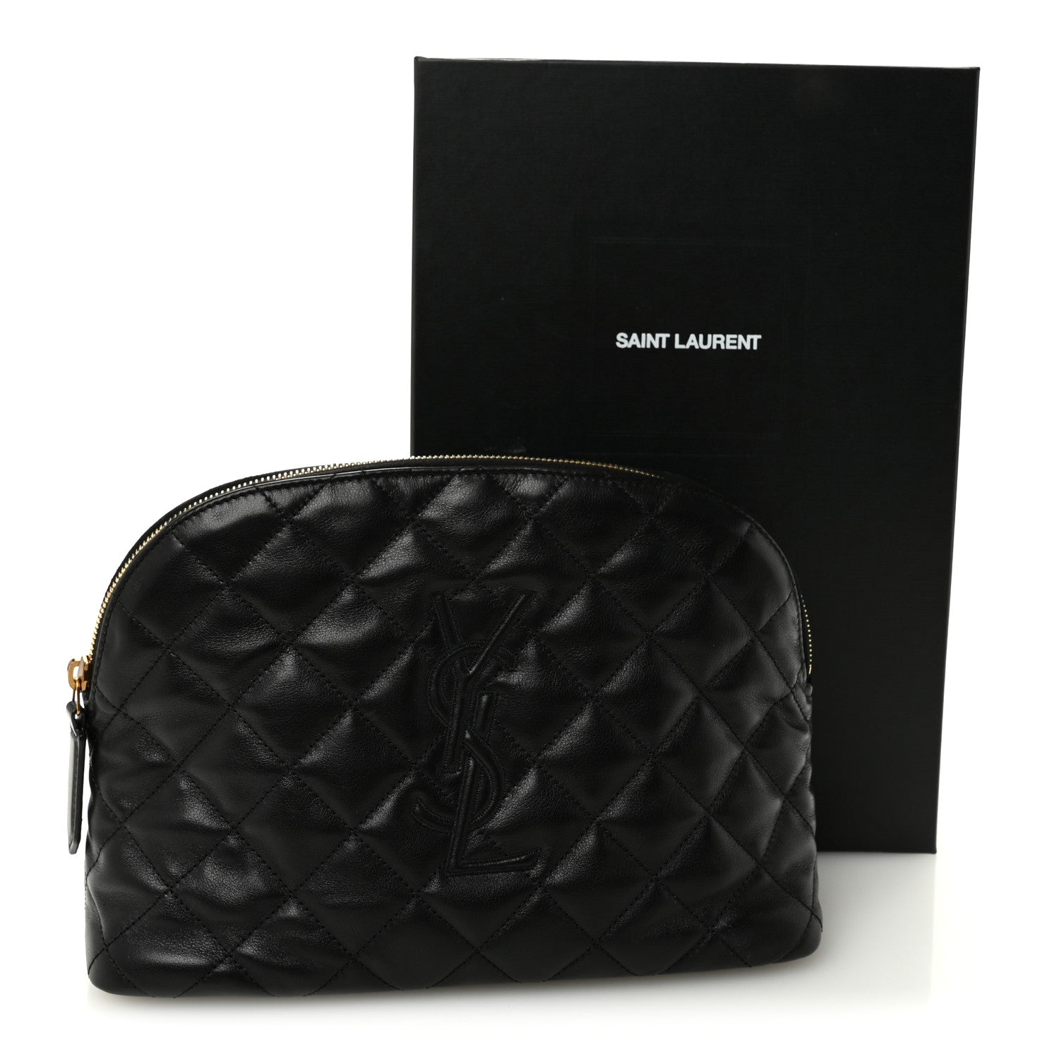 Calfskin Quilted Embroidered Cassandre Large Cosmetic Pouch Black