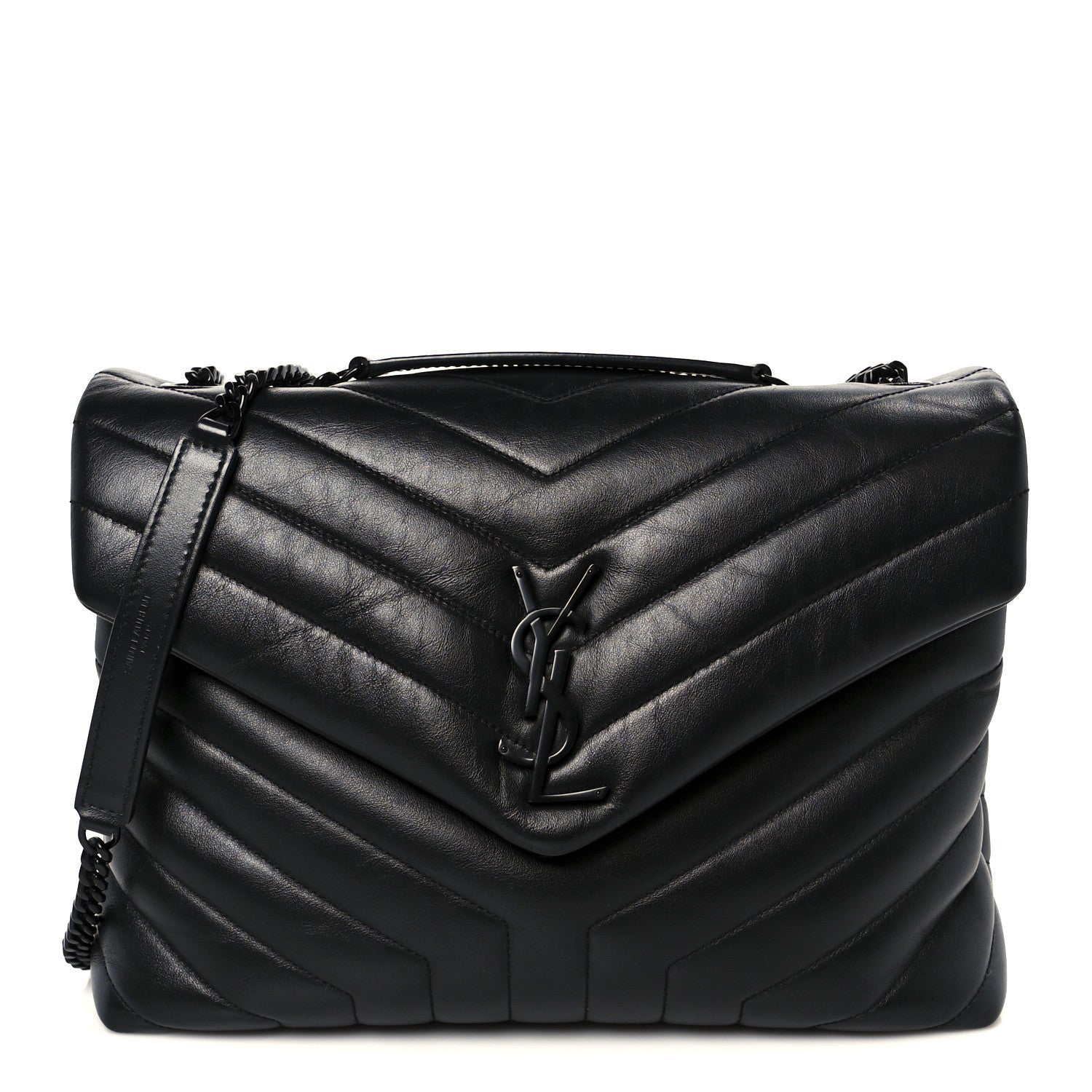 Calfskin Y Quilted Monogram Monochrome Medium Loulou Chain Satchel Black