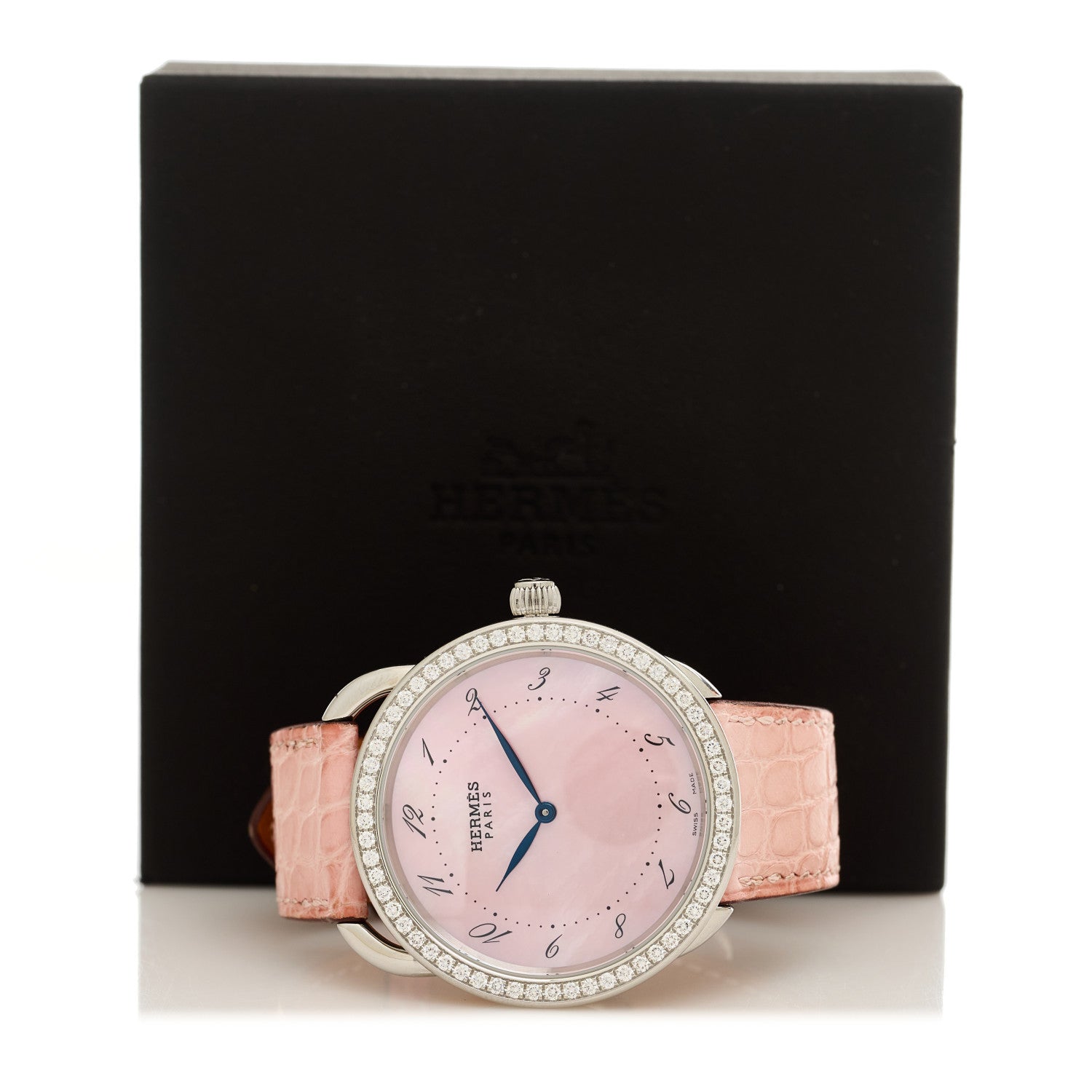 Stainless Steel Alligator Diamond Bezel Pink Mother of Pearl 38mm Arceau Quartz Watch
