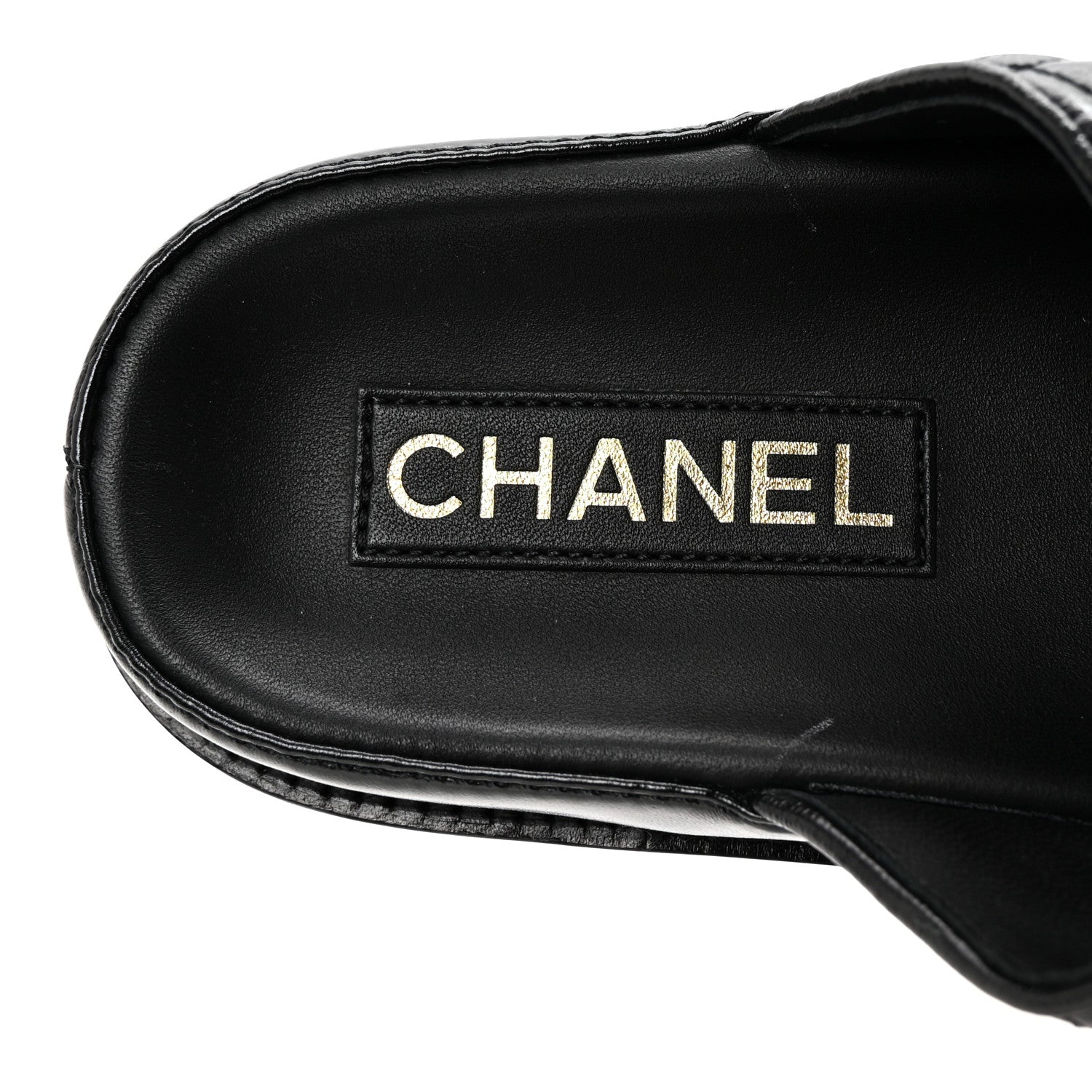 Lambskin Quilted Velcro Dad Chain CC Slide Sandals 38.5 Black