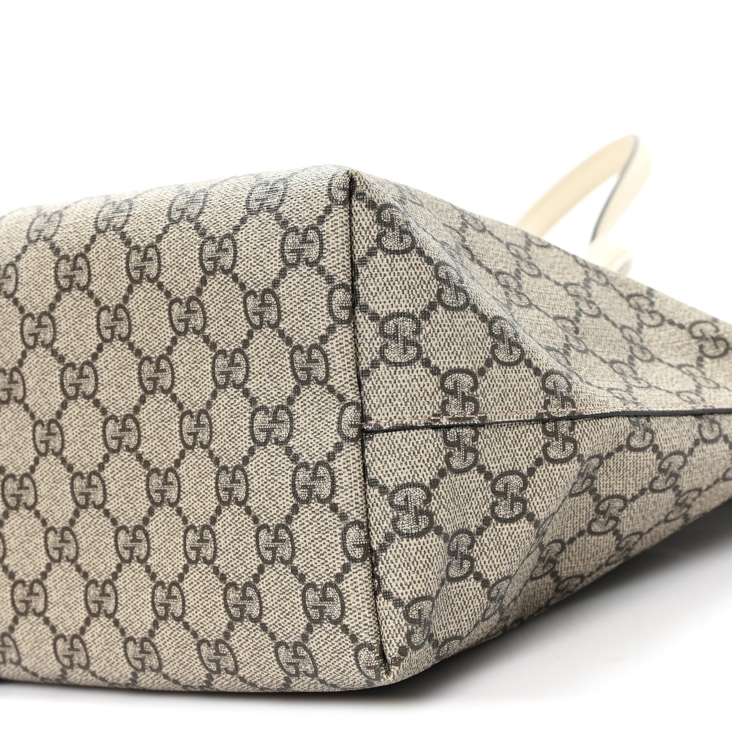GG Supreme Monogram Textured Dollar Calfskin Web Medium Ophidia Shopping Tote Beige Ebony Mystic White