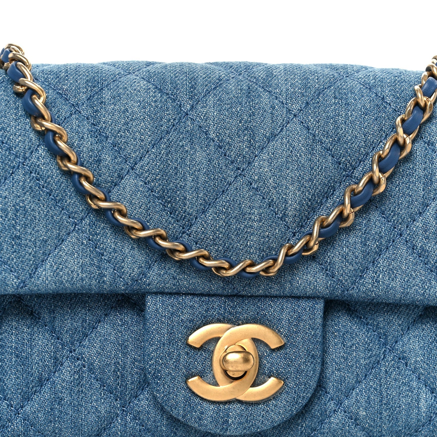 Denim Quilted Mini Pearl Crush Rectangular Flap Blue