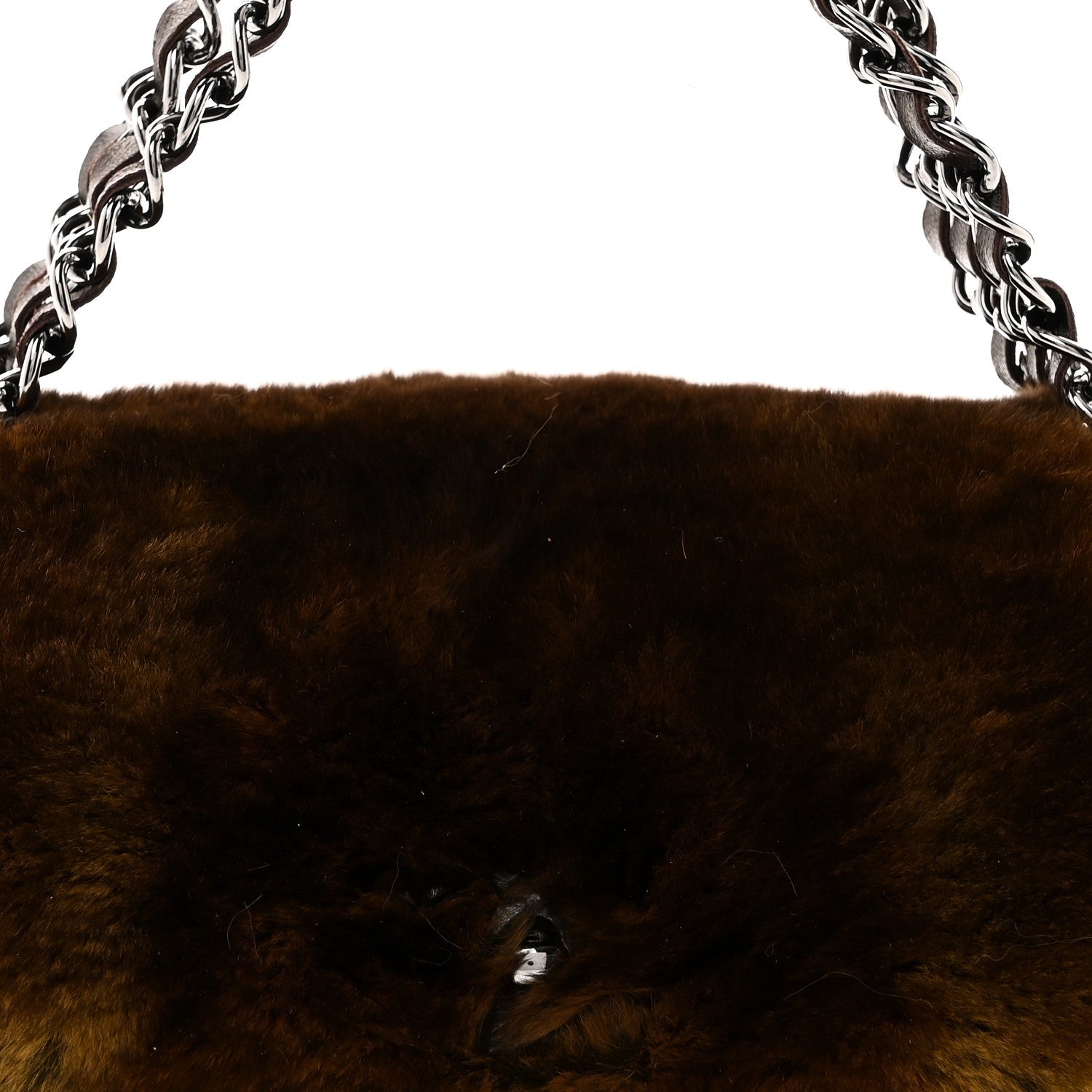 Rabbit Fur Chain Flap Brown