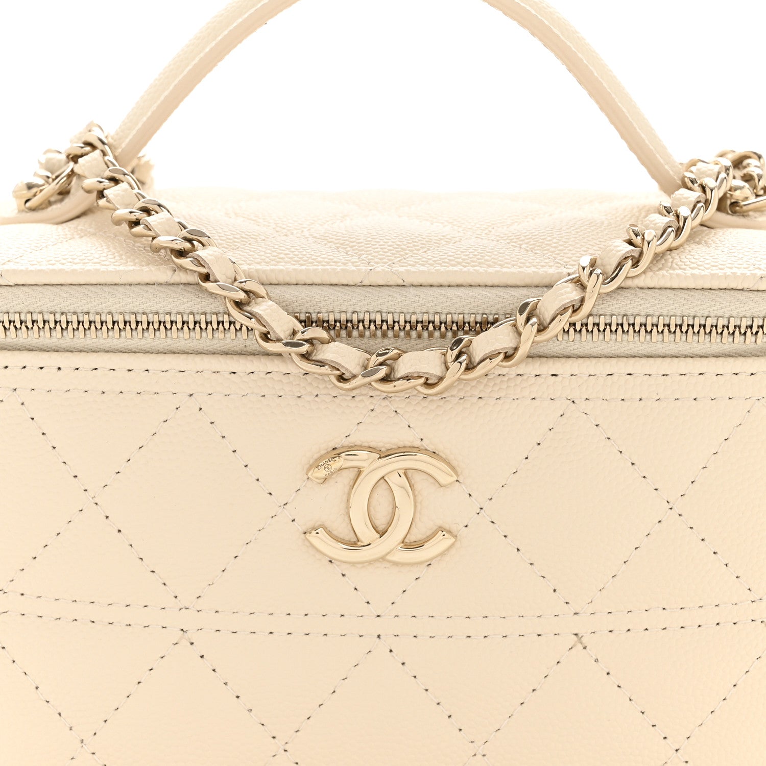 Caviar Quilted Trendy Handle Mini Vanity Ecru