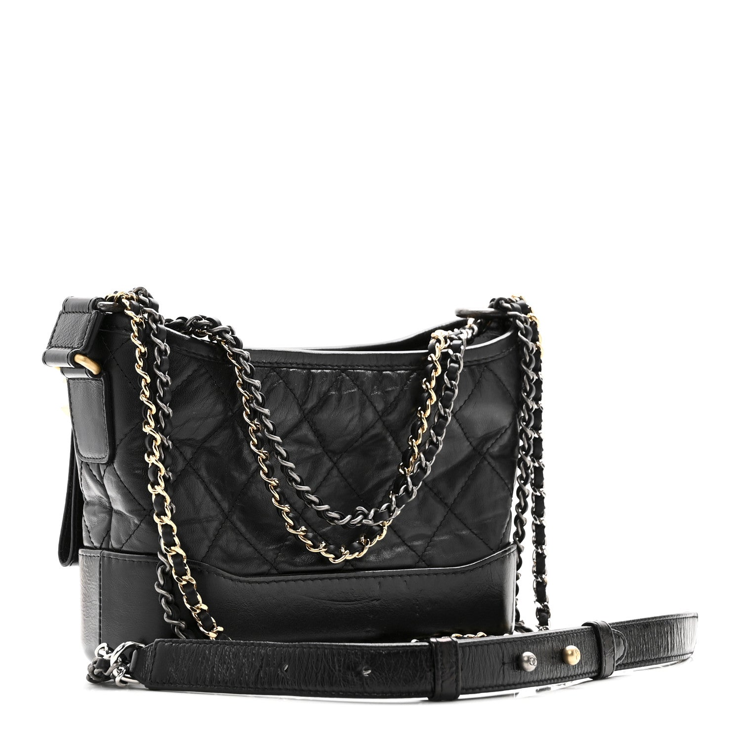 Aged Calfskin Quilted Small Gabrielle Hobo Black